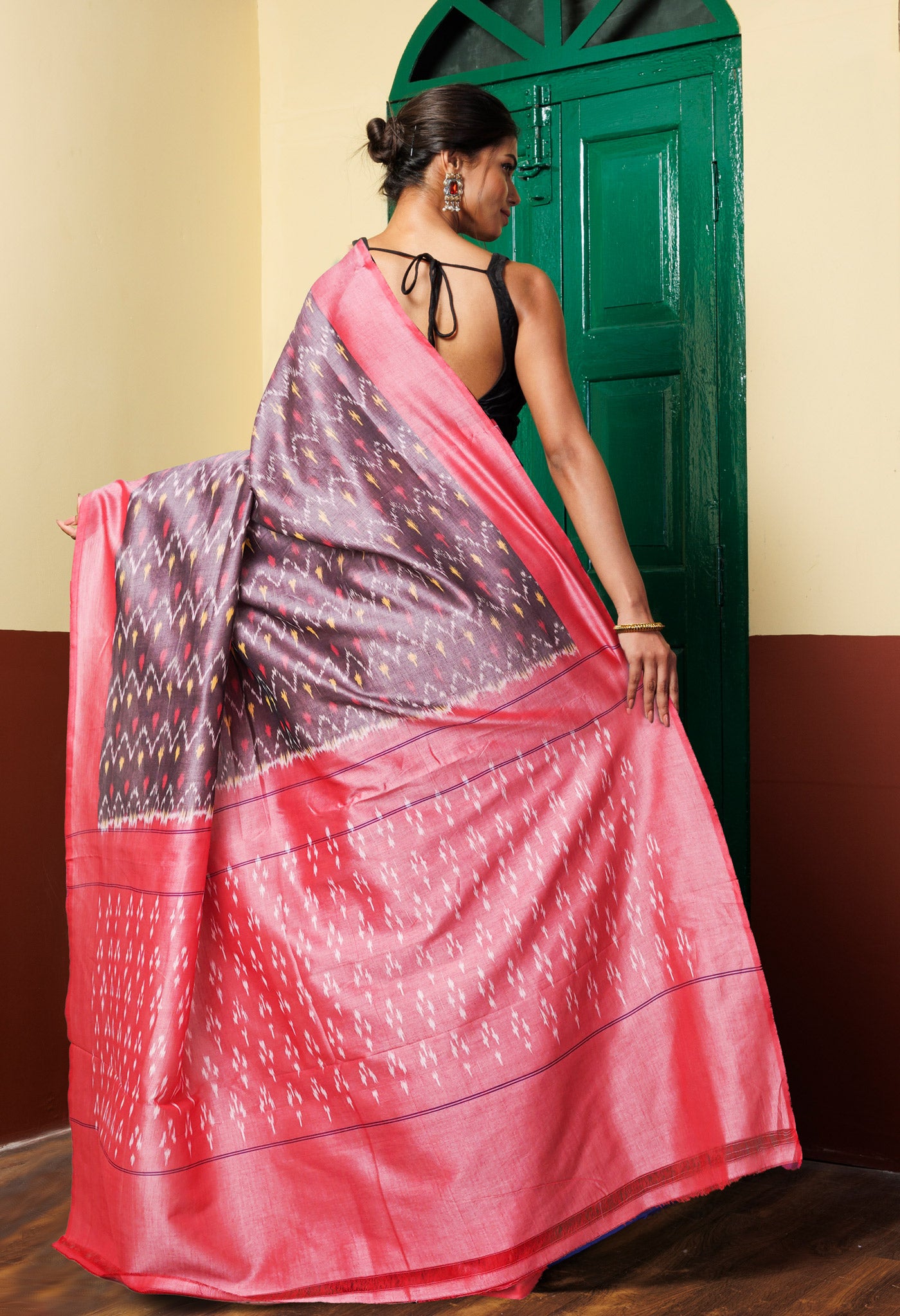 Peach Pink Pure Pochampally Mercerized Cotton Silk Saree