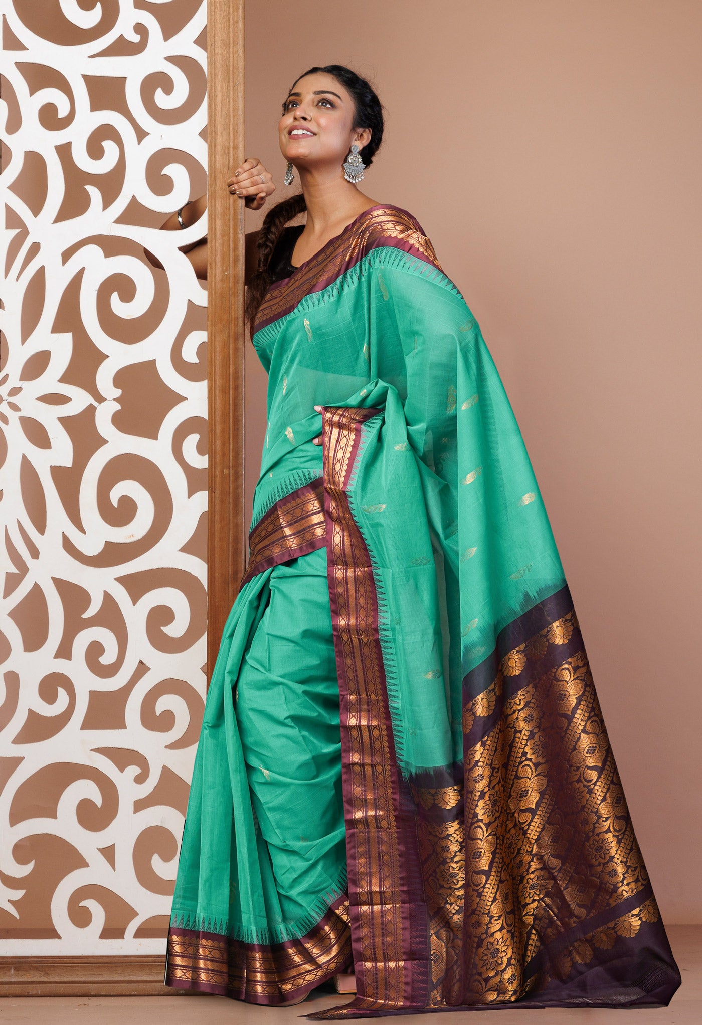 Green Pure  Handloom Gadwal Cotton Saree