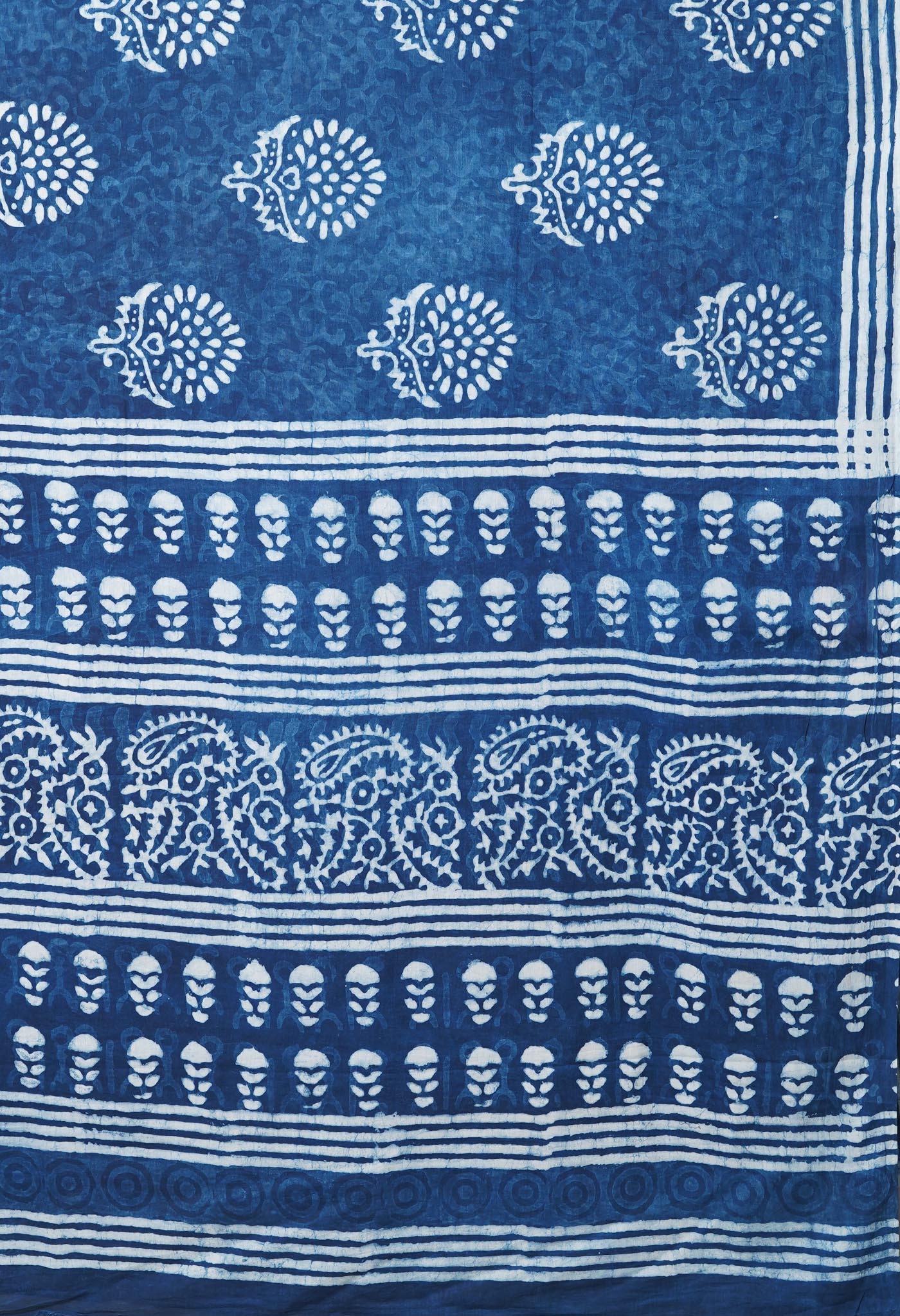 Indigo Blue Pure  Dabu Printed Mulmul Cotton Saree-UNM78962