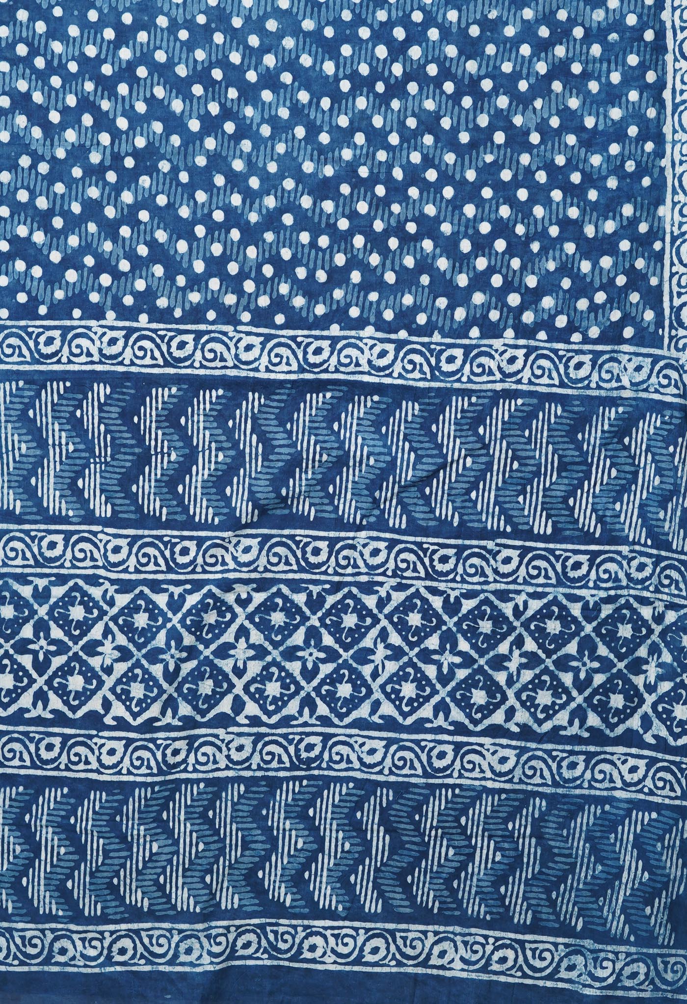 Indigo Blue Pure  Dabu Printed Mulmul Cotton Saree-UNM78966