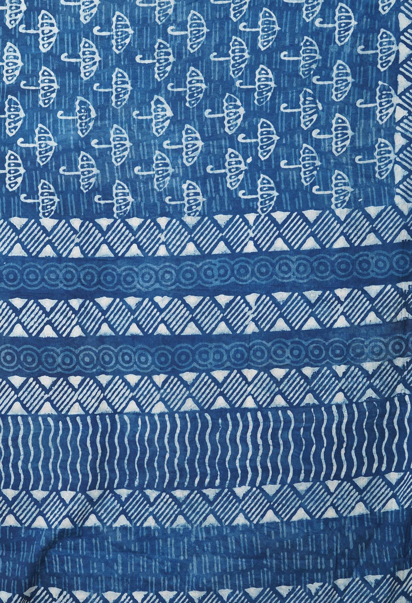 Indigo Blue Pure  Dabu Printed Mulmul Cotton Saree-UNM78969