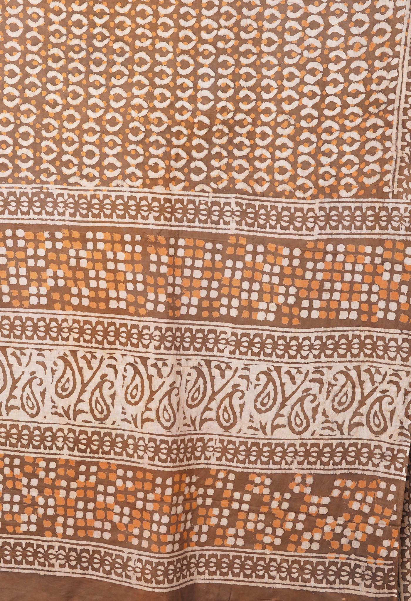 Brown Pure  Dabu Printed Mulmul Cotton Saree-UNM78970