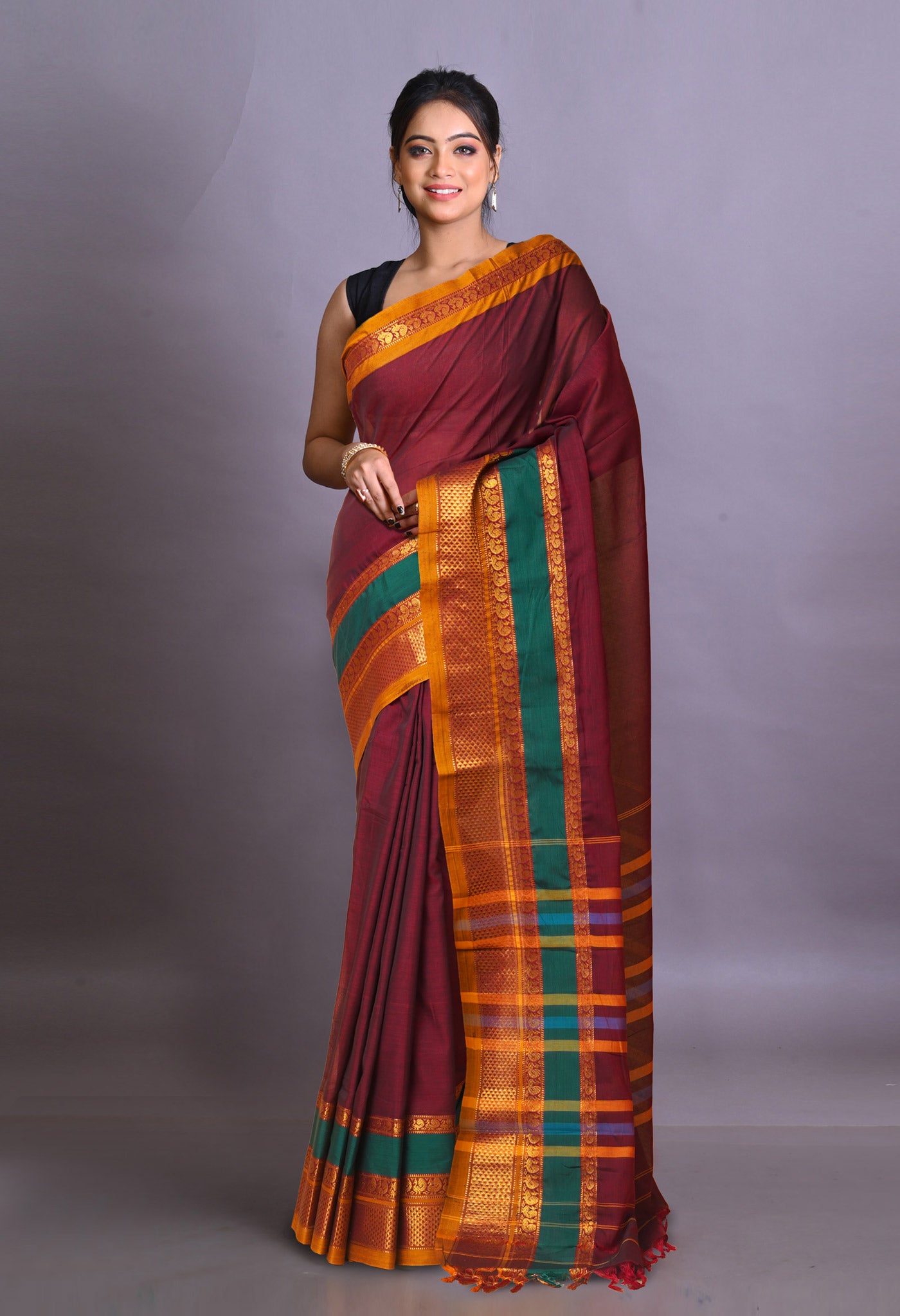 Maroon Pure Handloom Narayani Cotton Saree-UNM79043