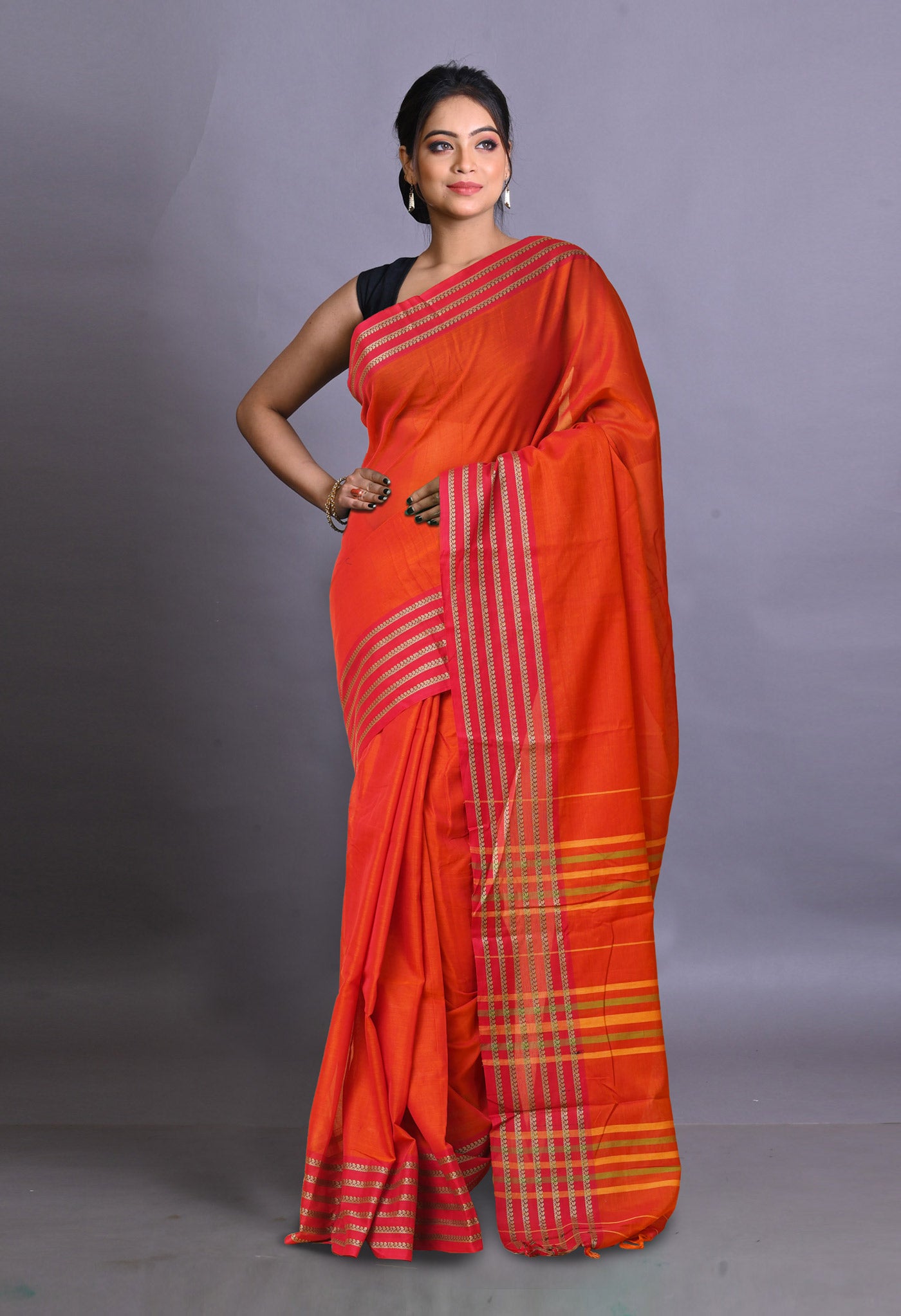 Orange Pure Handloom Narayani Cotton Saree-UNM79048