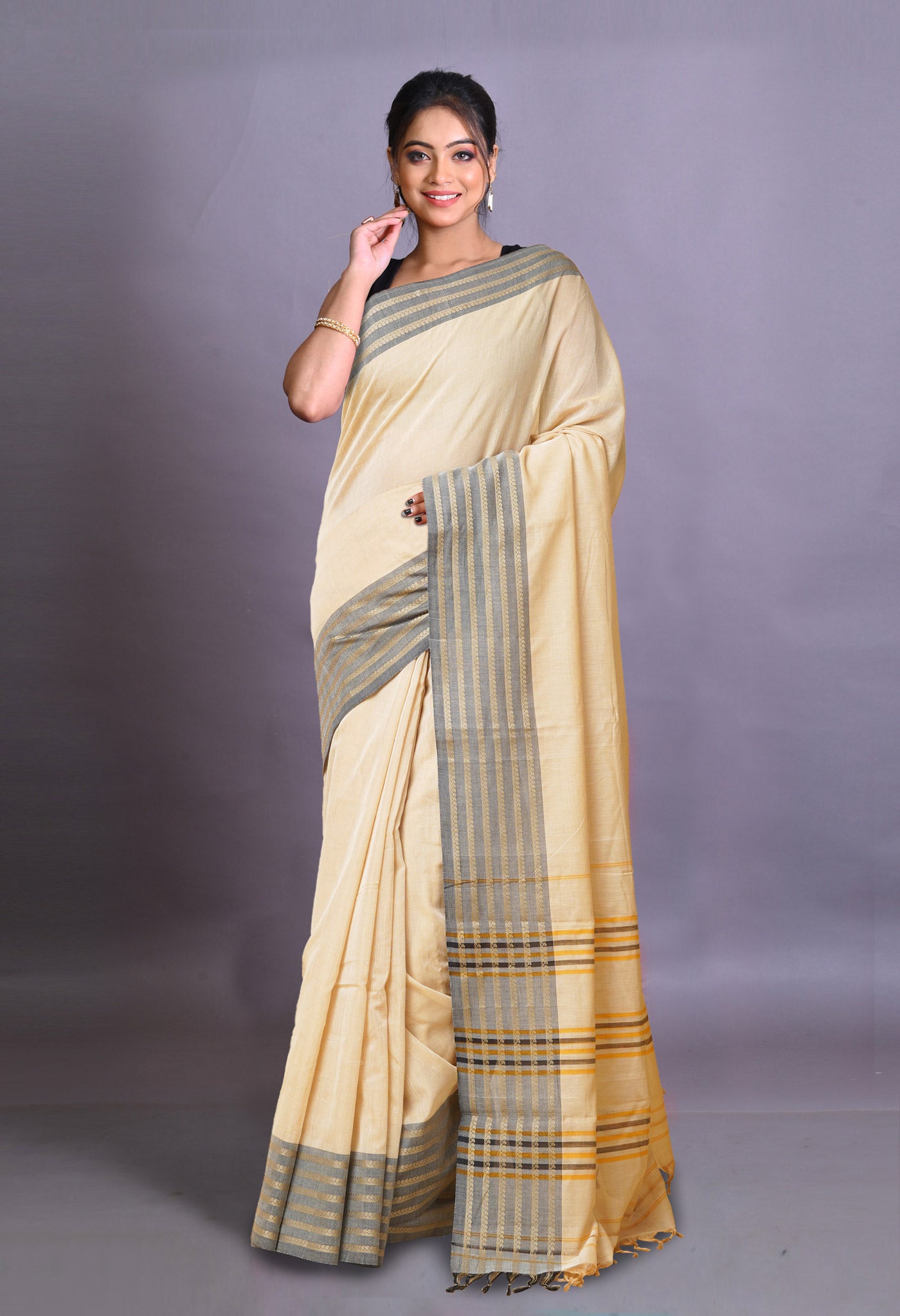 Cream Pure Handloom Narayani Cotton Saree-UNM79051