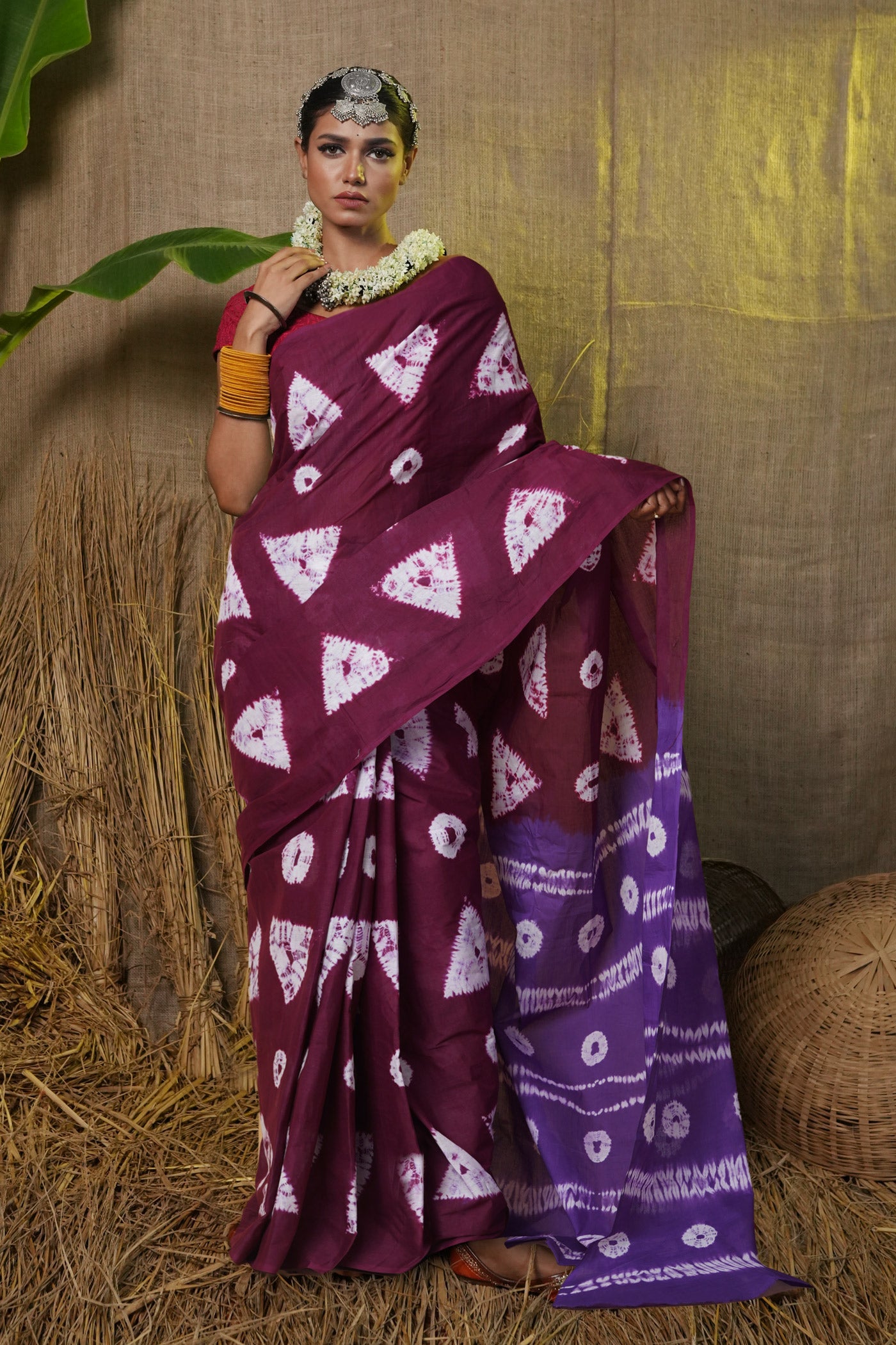 Purple-Violet Pure Tie And Dye Shibori Printed Soft Cotton Saree-UNM79082