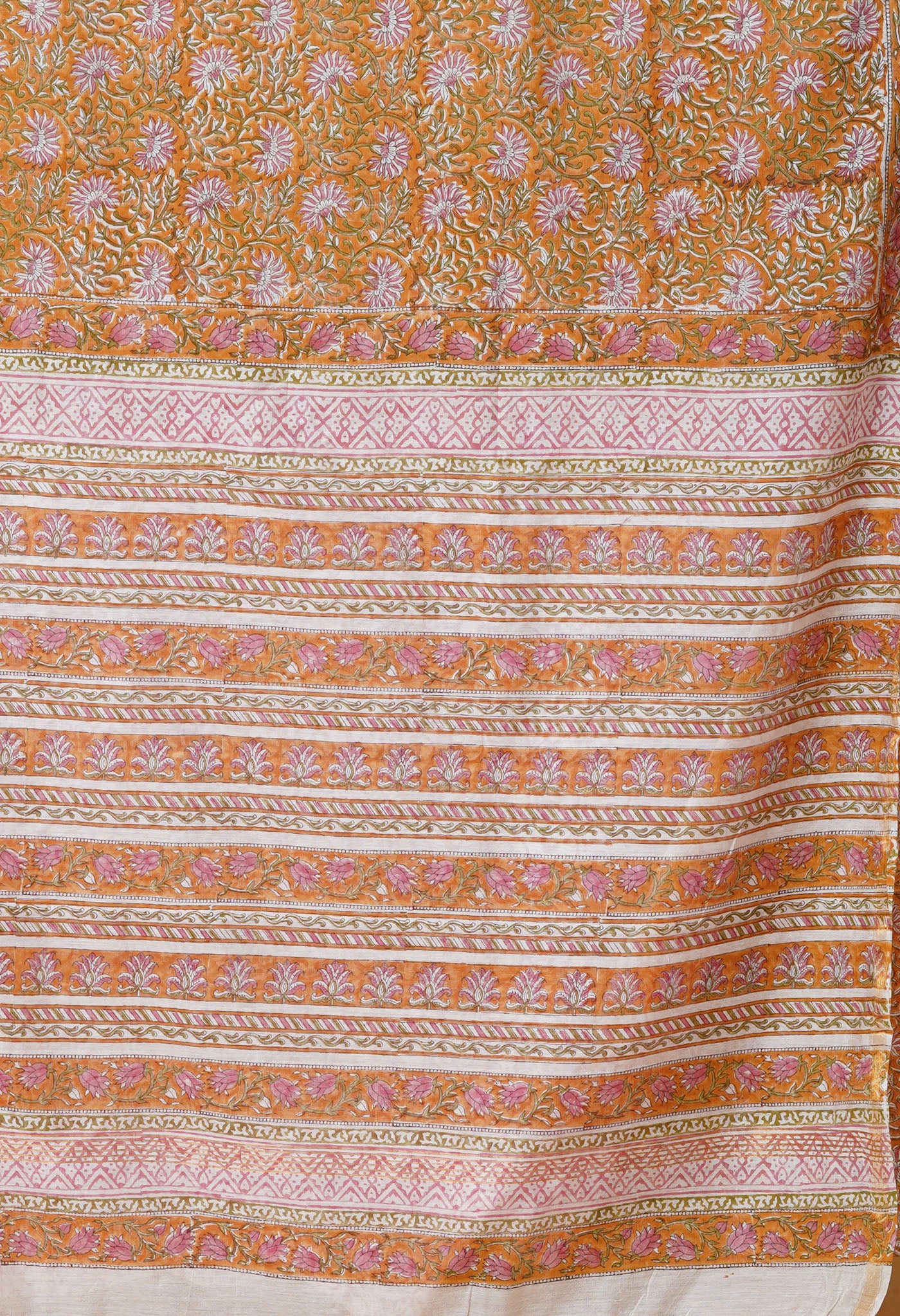 Mustard Yellow Pure Pashmina Block Printed Chanderi Soft Silk Saree