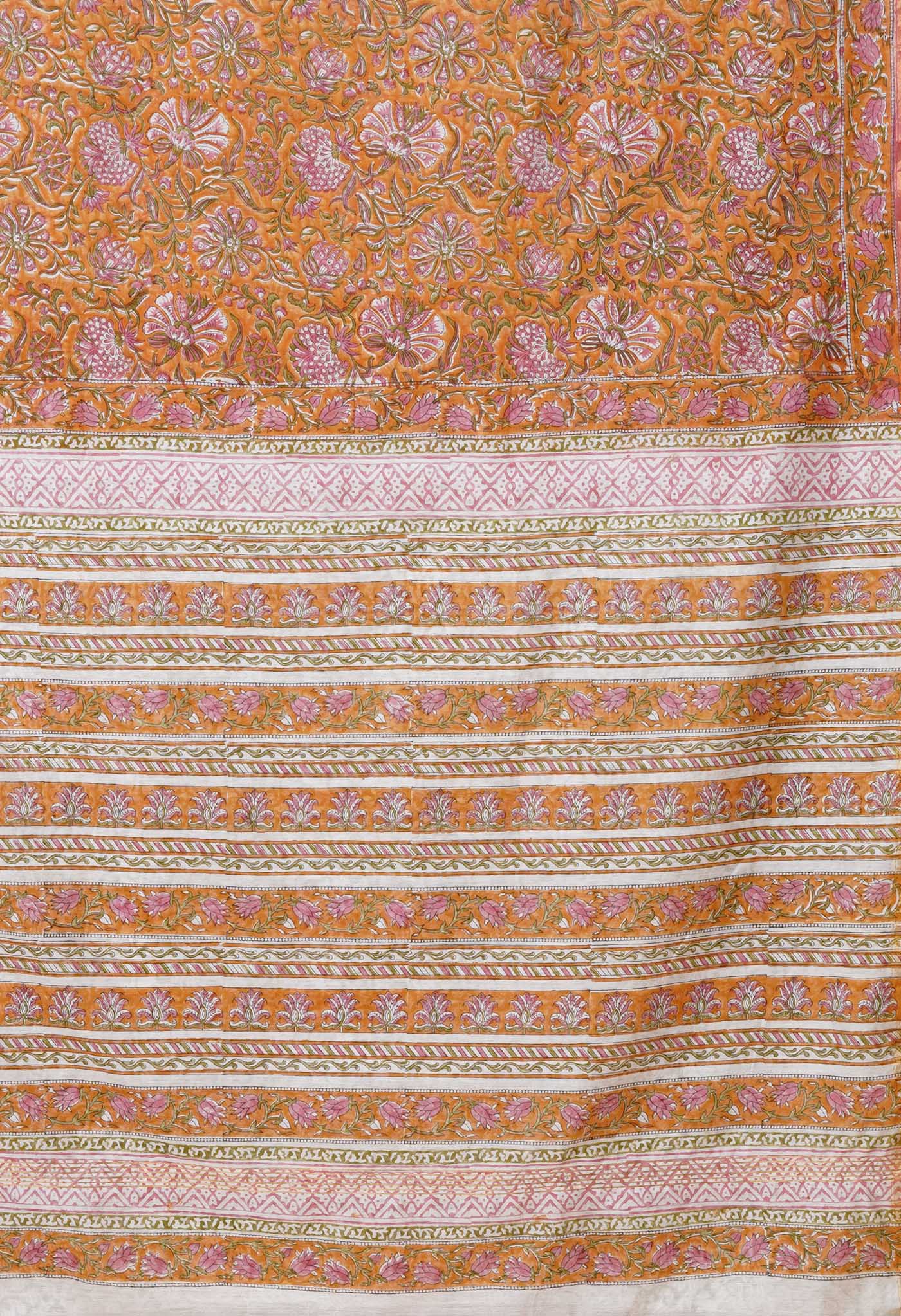 Mustard Yellow Pure Pashmina Block Printed Chanderi Soft Silk Saree-UNM79103