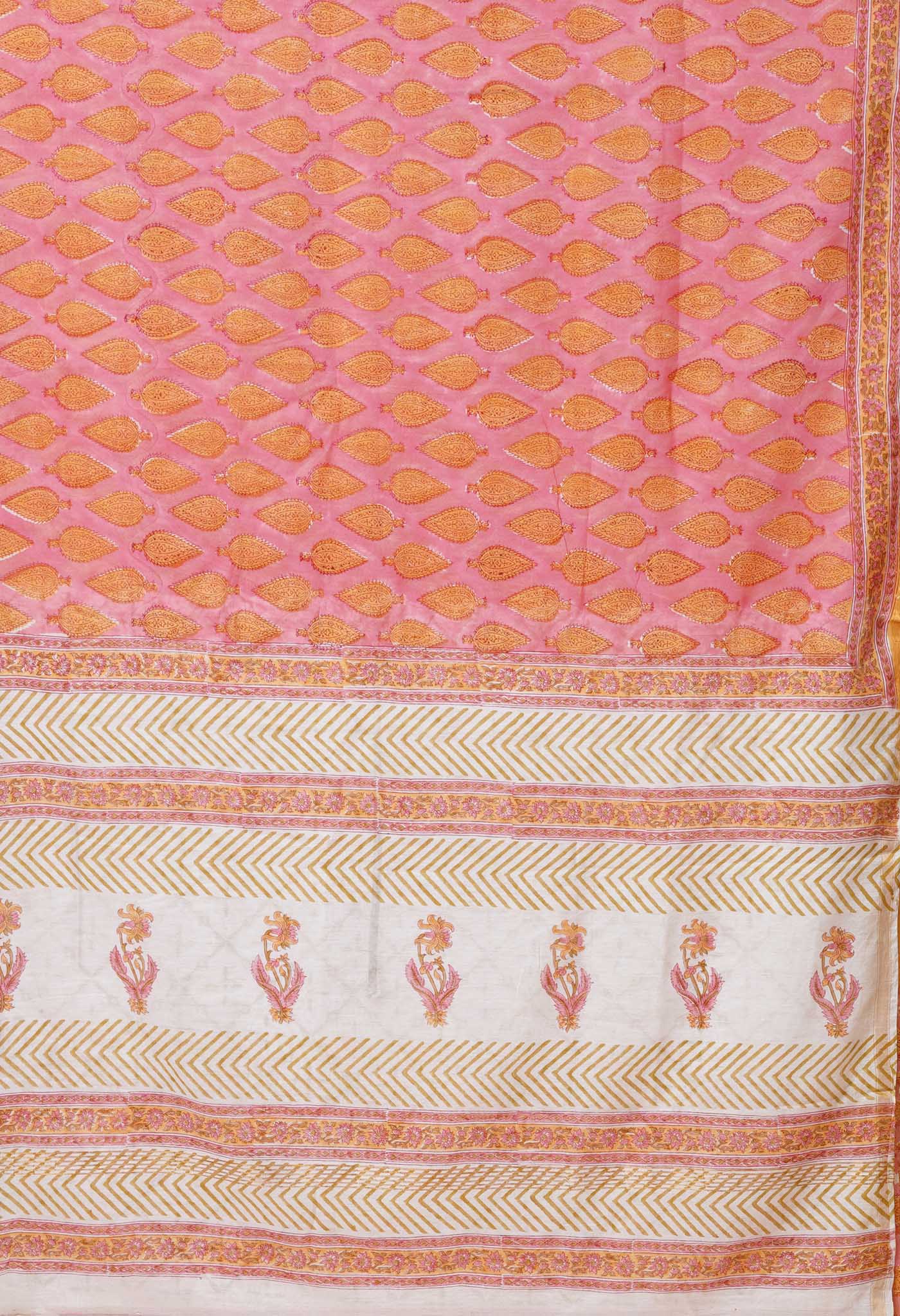 Pink Pure Pashmina Block Printed Chanderi Soft Silk Saree