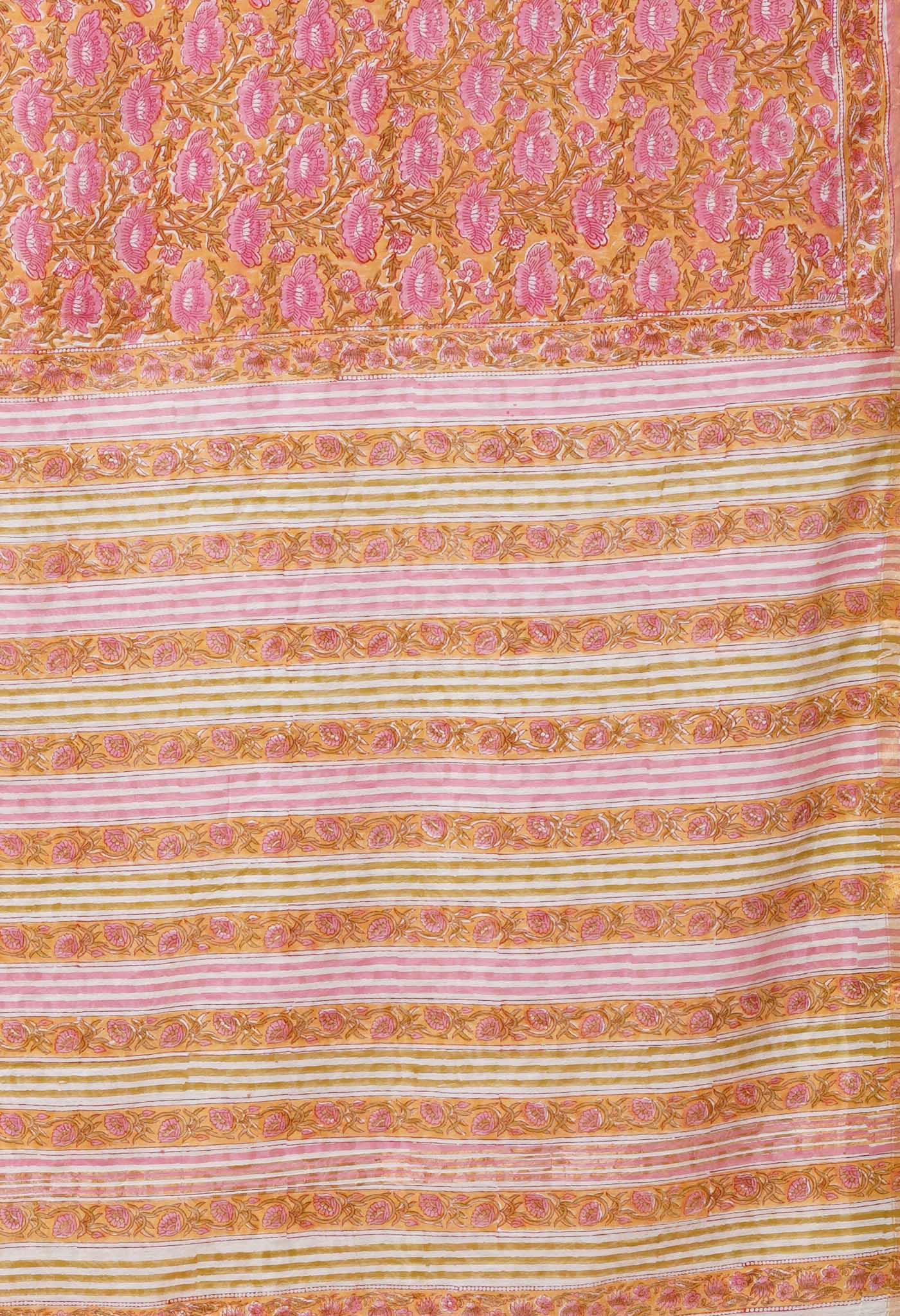 Yellow Pure Pashmina Block Printed Chanderi Soft Silk Saree