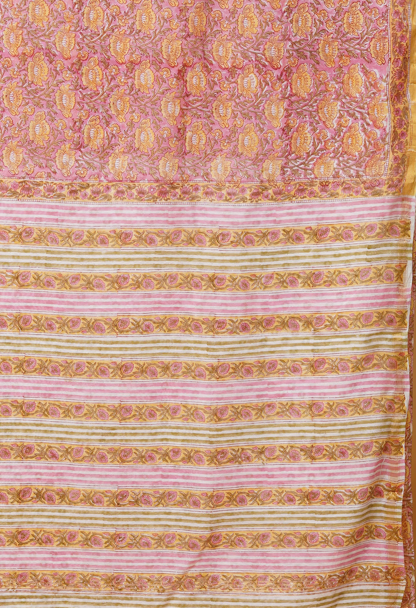 Pink Pure Pashmina Block Printed Chanderi Soft Silk Saree-UNM79107