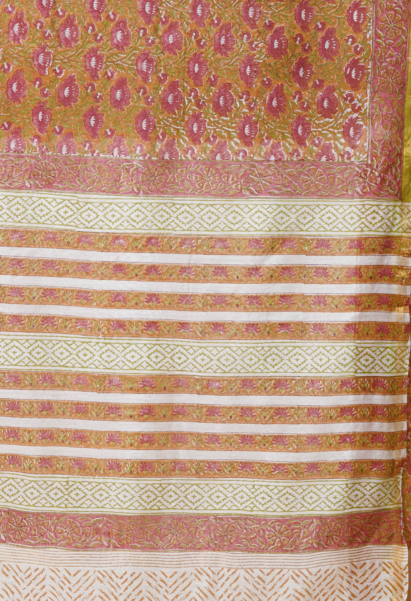 Brown Pure Pashmina Block Printed Chanderi Soft Silk Saree