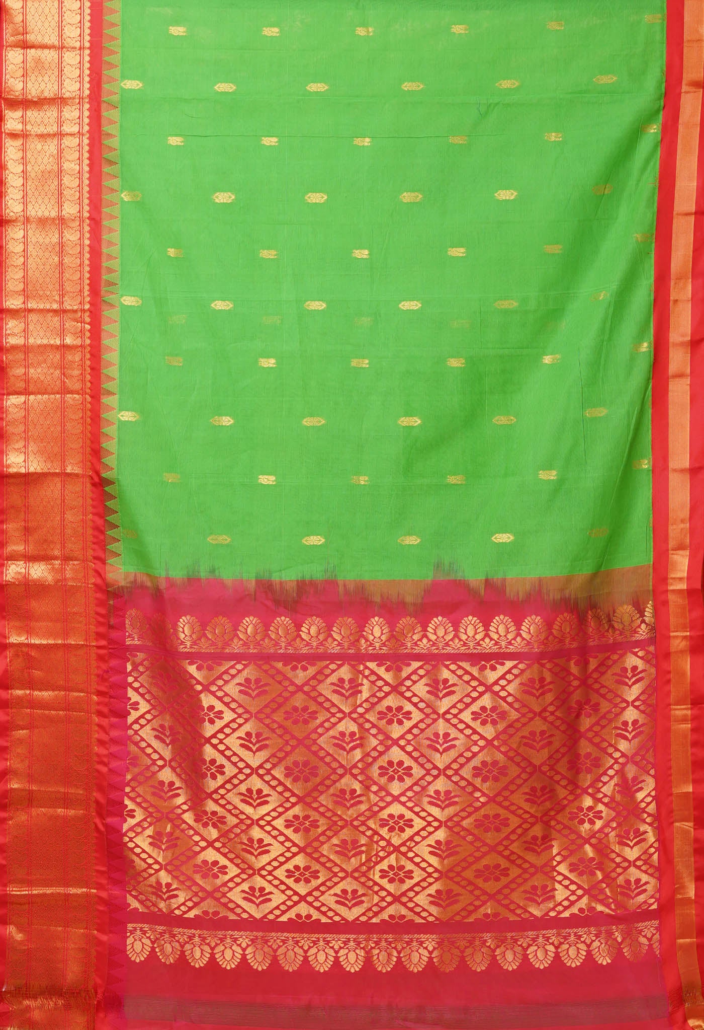 Green Pure Handloom Gadwal Cotton Saree