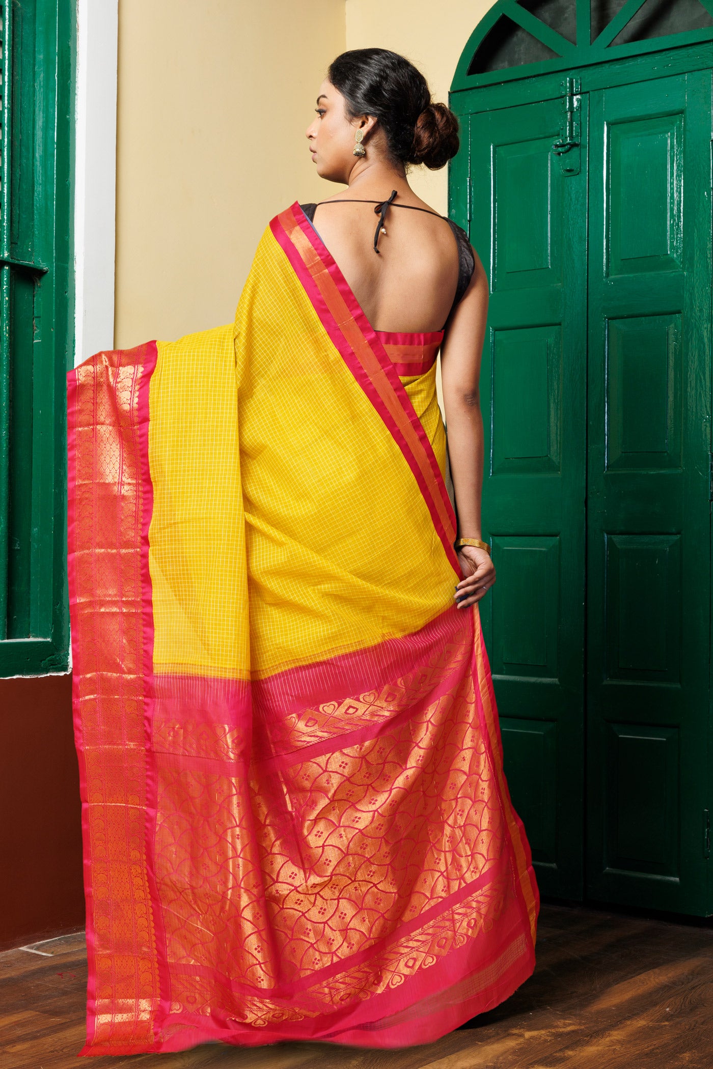 Yellow Pure Handloom Gadwal Cotton Saree