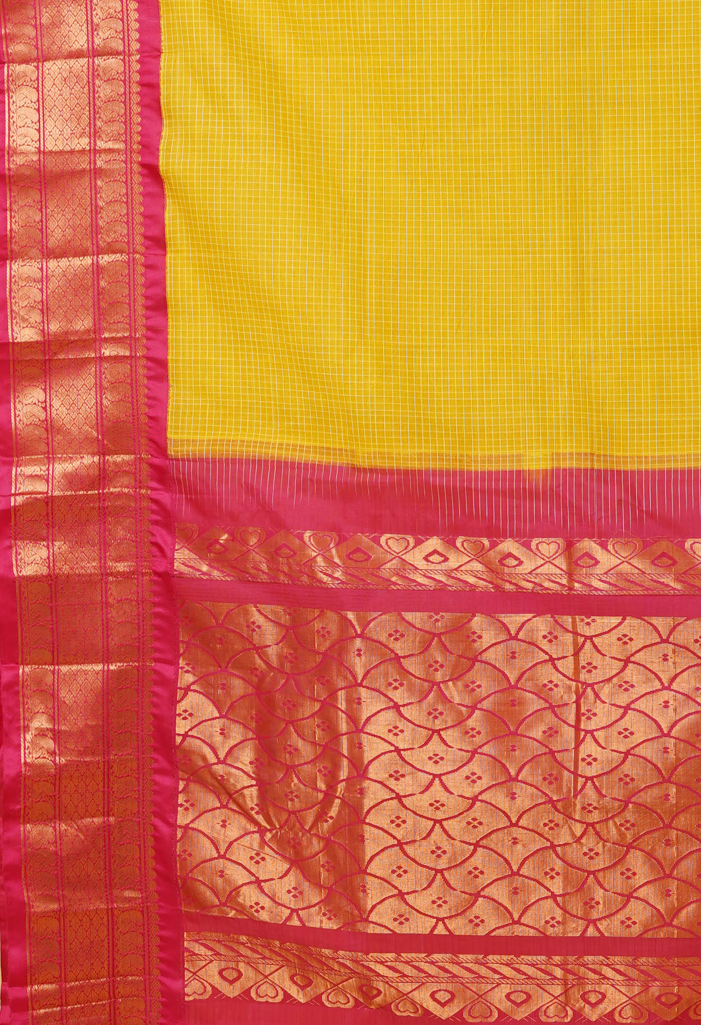 Yellow Pure Handloom Gadwal Cotton Saree