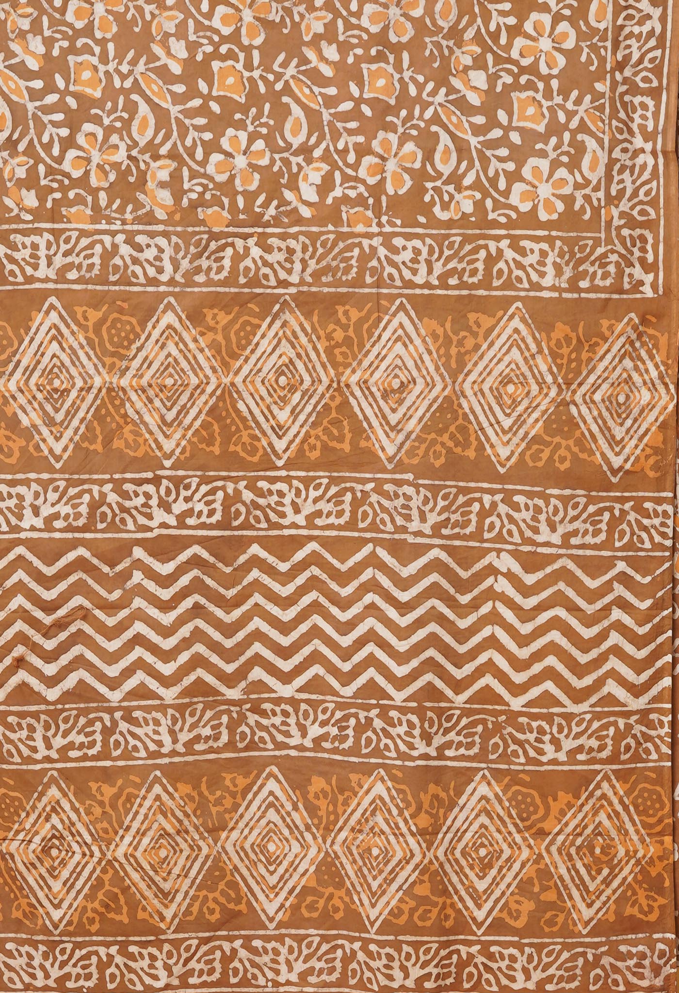 Brown Pure Dabu Printed Mulmul Cotton Saree-UNM79134