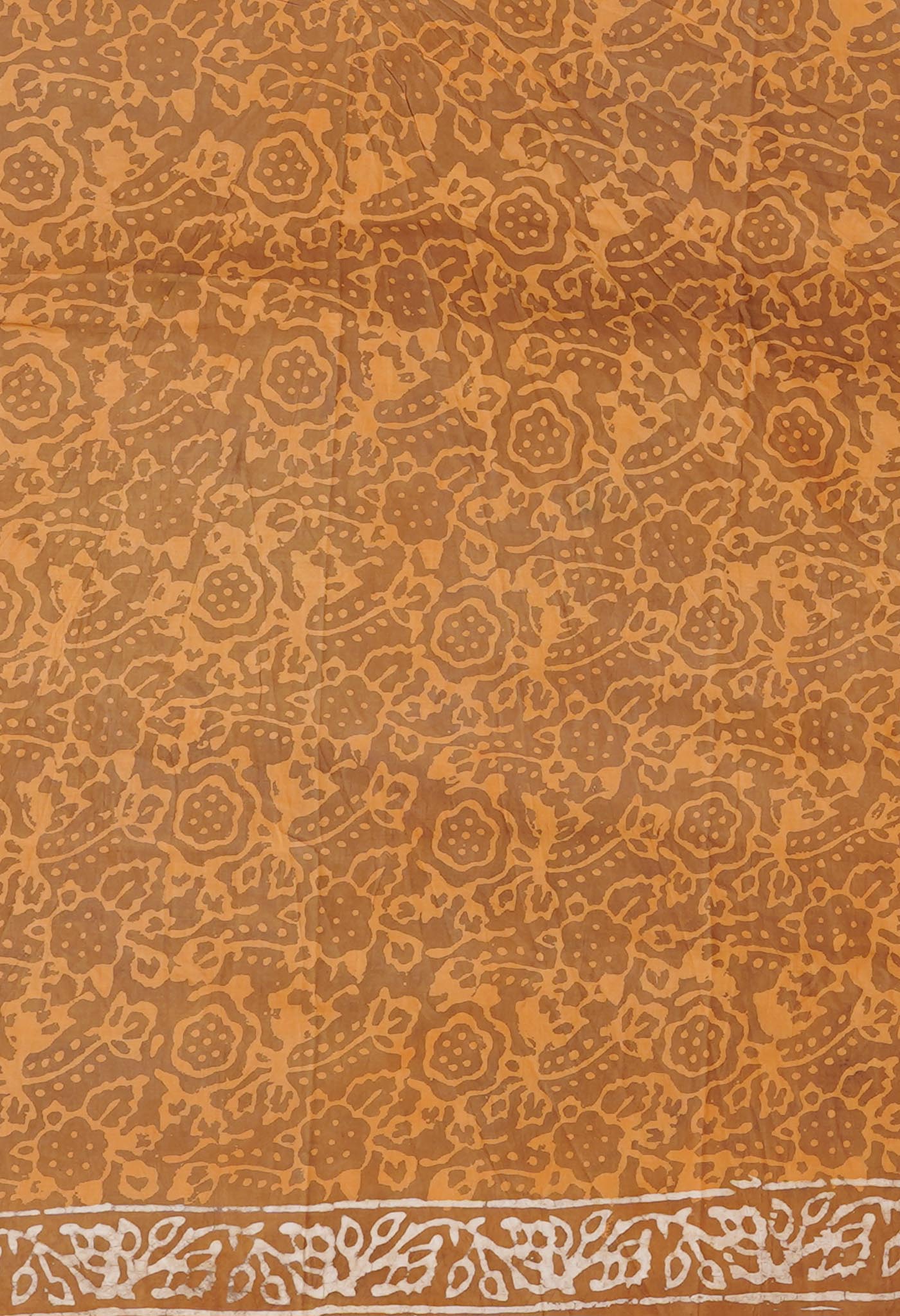 Brown Pure Dabu Printed Mulmul Cotton Saree-UNM79134