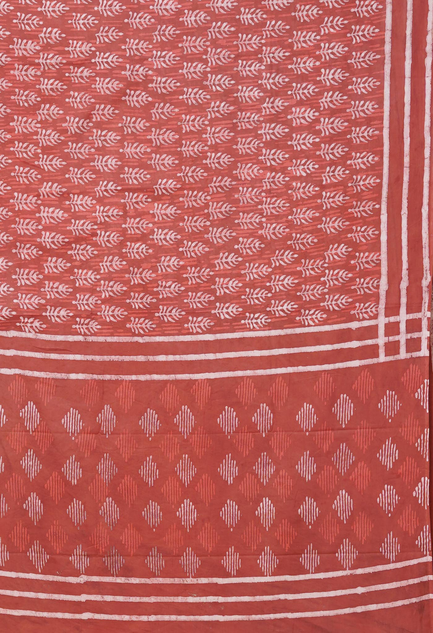 Red Pure Dabu Printed Mulmul Cotton Saree-UNM79136