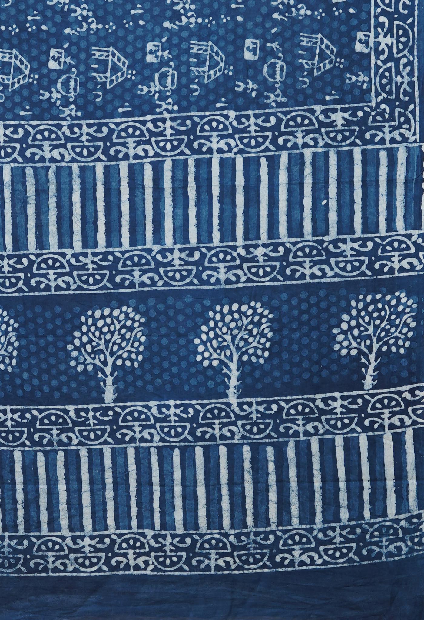 Blue Pure Dabu Printed Mulmul Cotton Saree-UNM79138