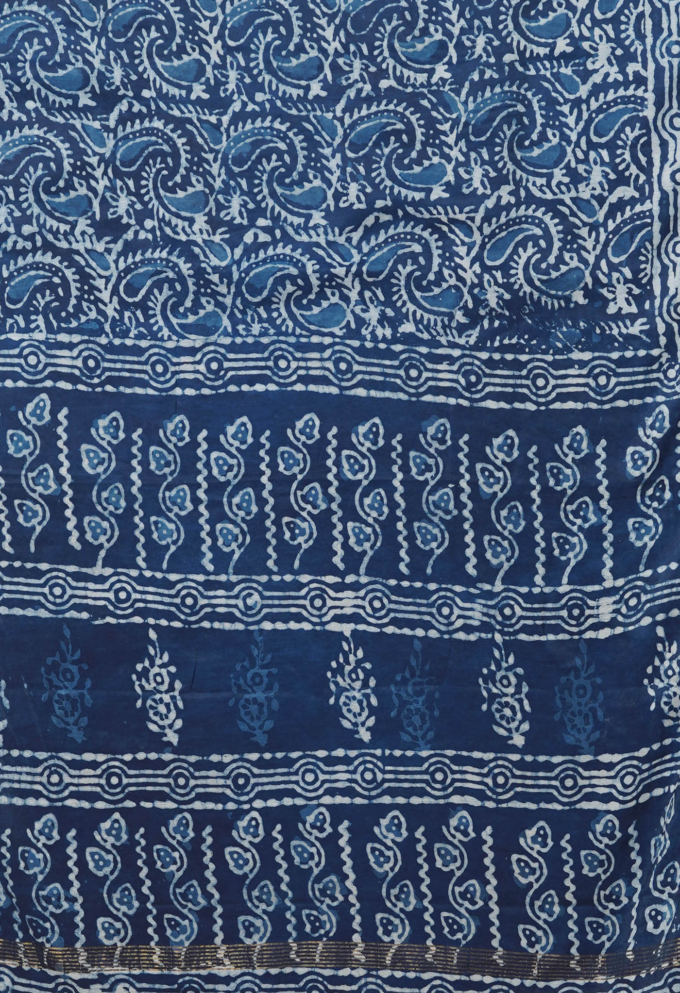 Blue Pure Pashmina Dabu Printed Chanderi Sico Saree