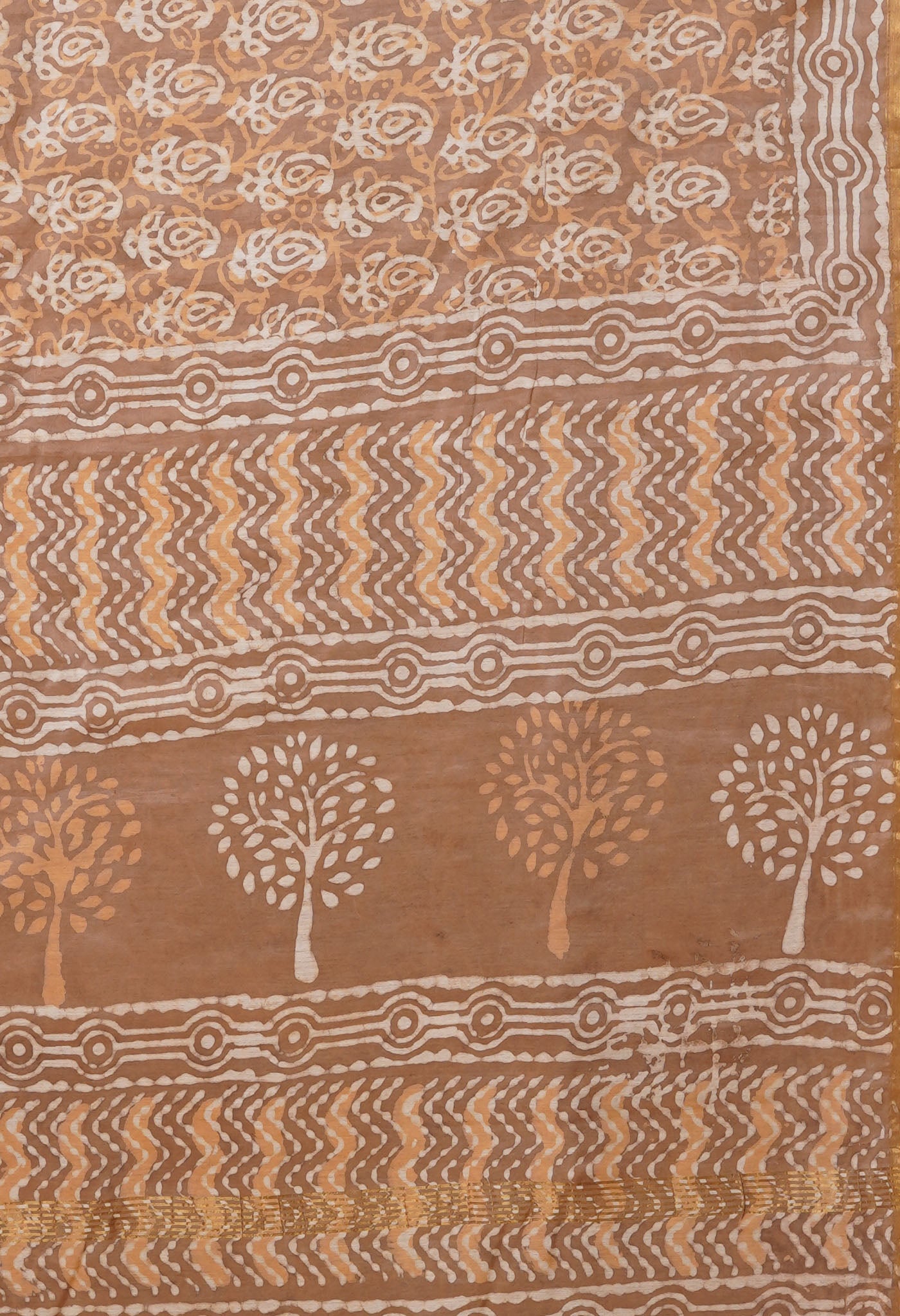 Brown Pure Pashmina Dabu Printed Chanderi Sico Saree-UNM79147