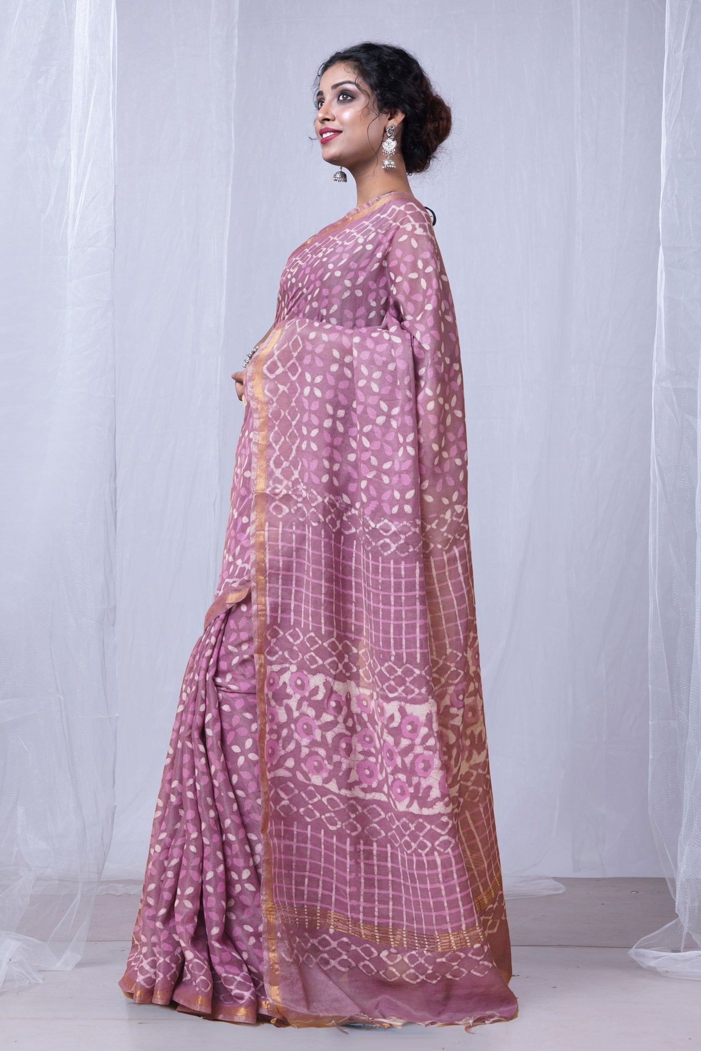 Pink Pure Pashmina Dabu Printed Chanderi Sico Saree