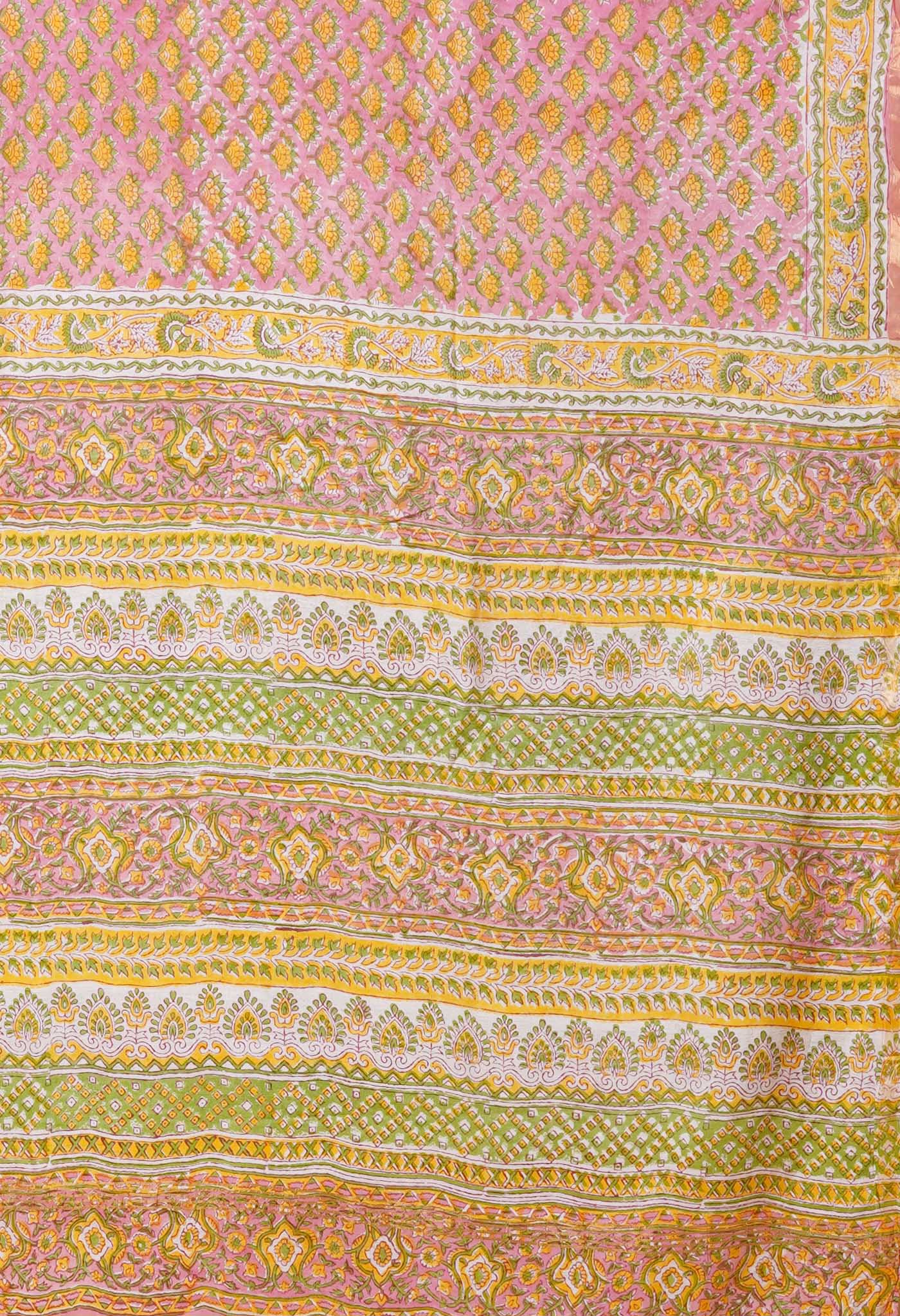 Pink Pure Pashmina Block Printed Chanderi Soft Silk Saree