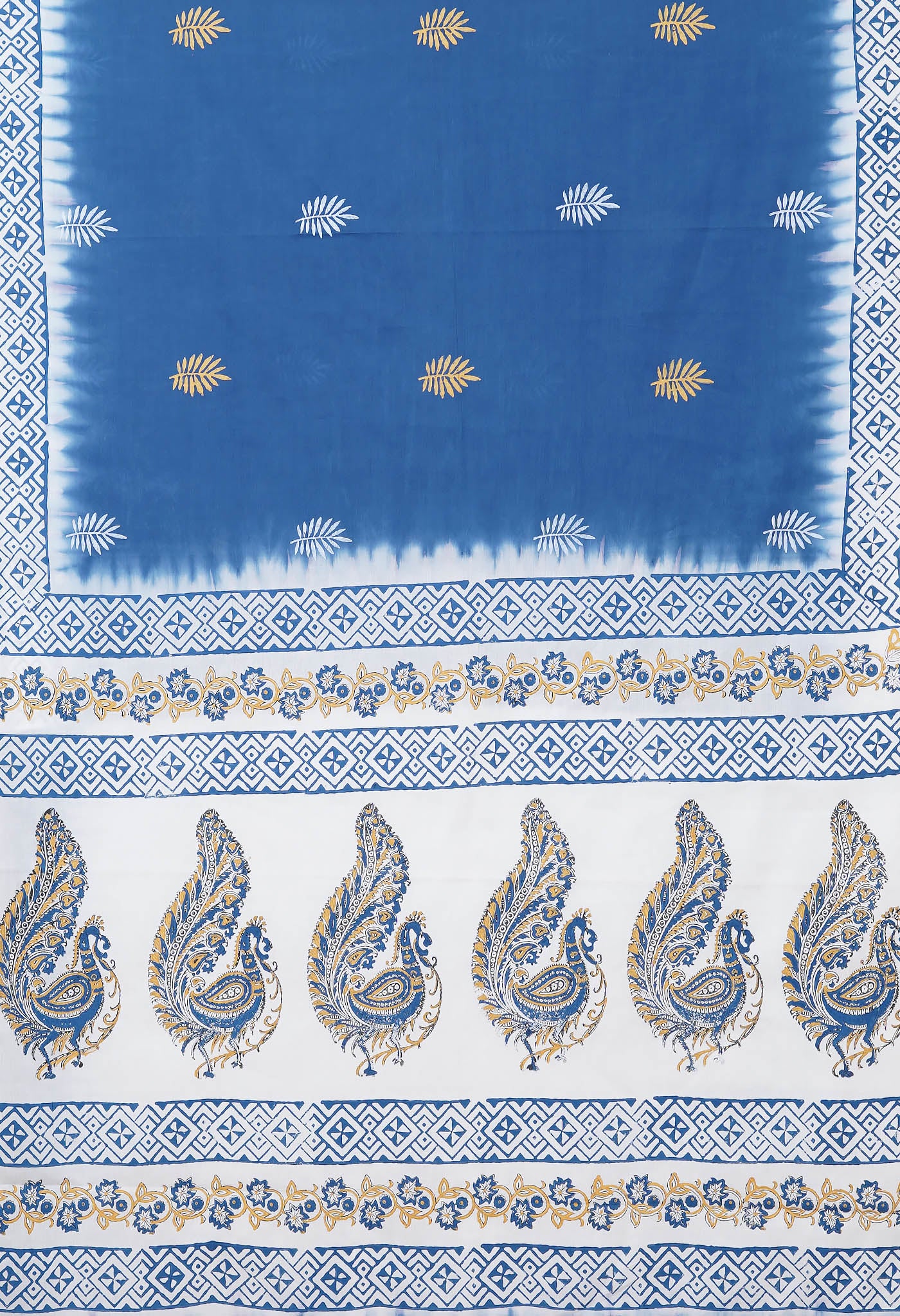 Blue Pure Hand Block Printed Soft Cotton Saree