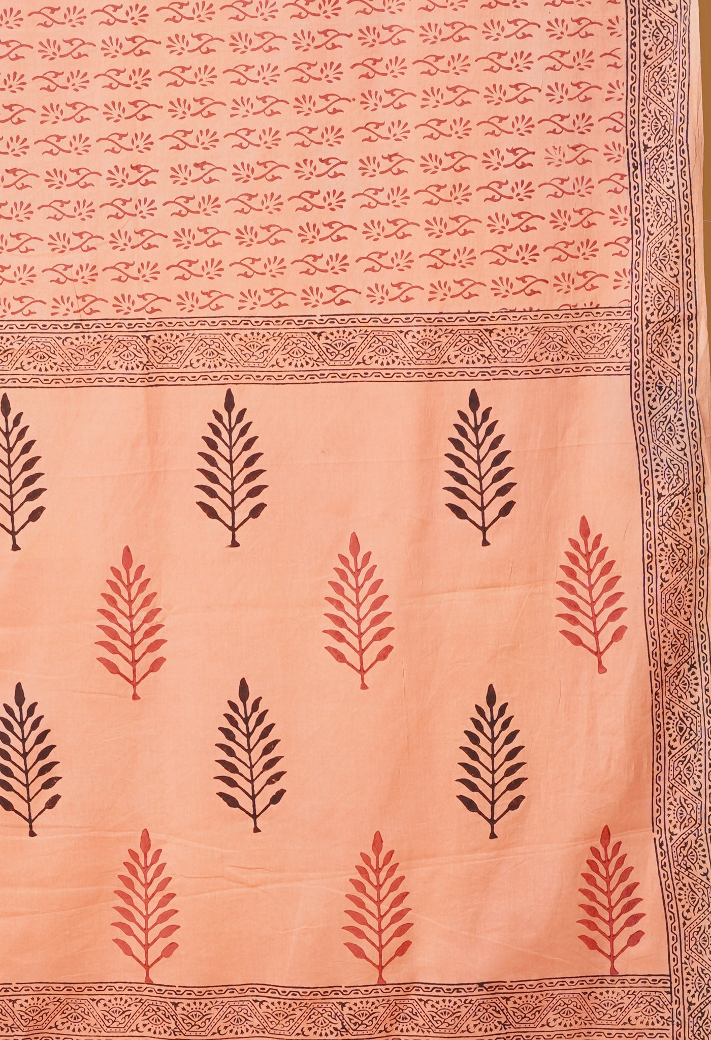 Orange Pure Hand Block Printed Soft Cotton Saree-UNM79204