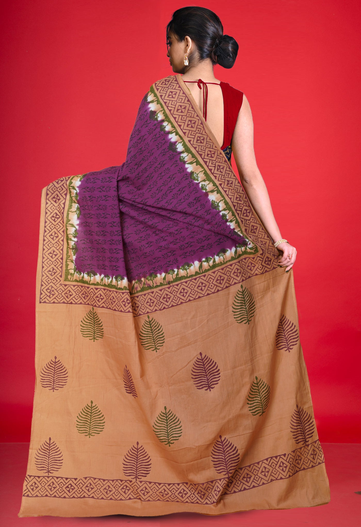 Purple Pure Hand Block Printed Soft Cotton Saree-UNM79207