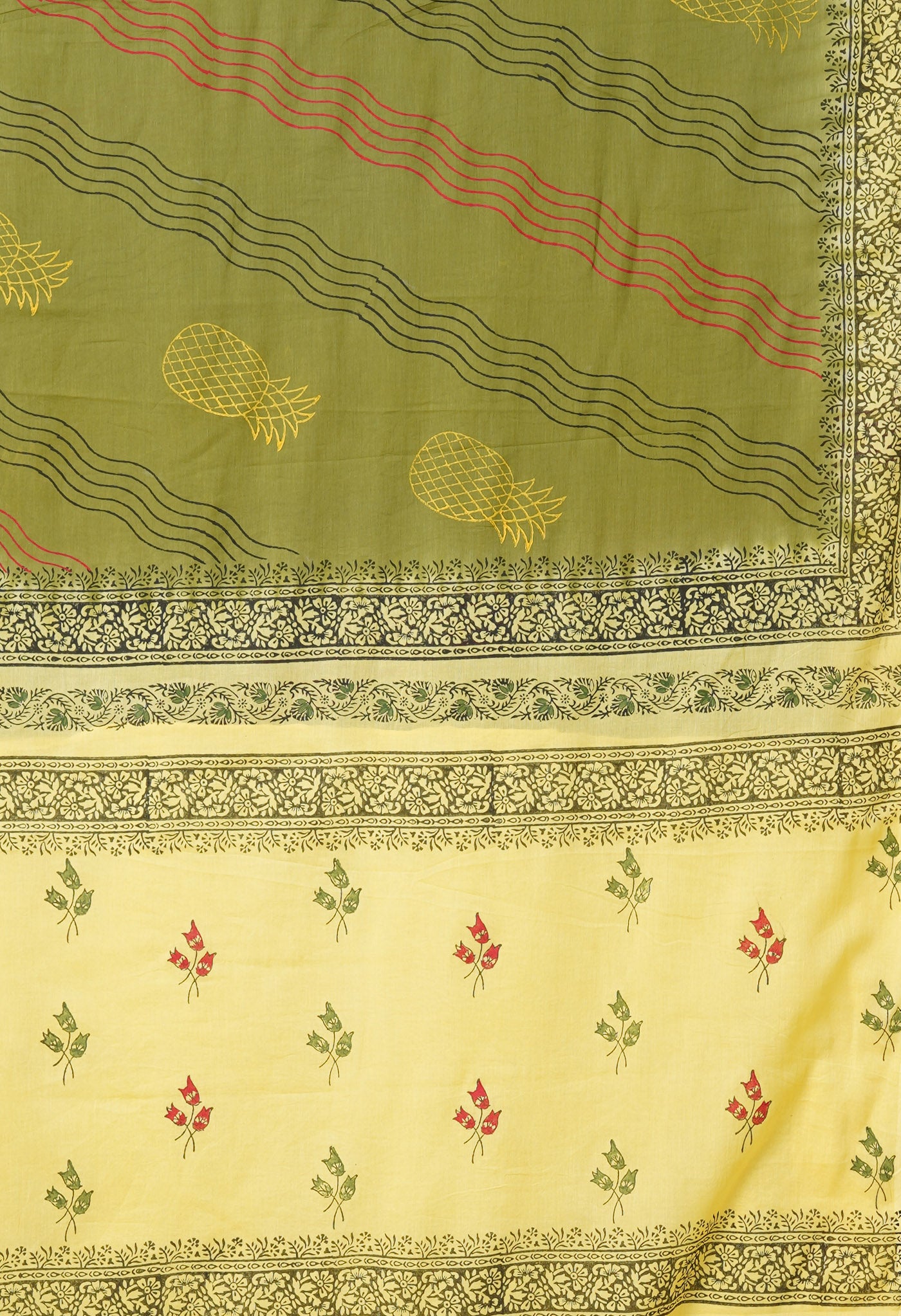 Green Pure Hand Block Printed Soft Cotton Saree-UNM79210