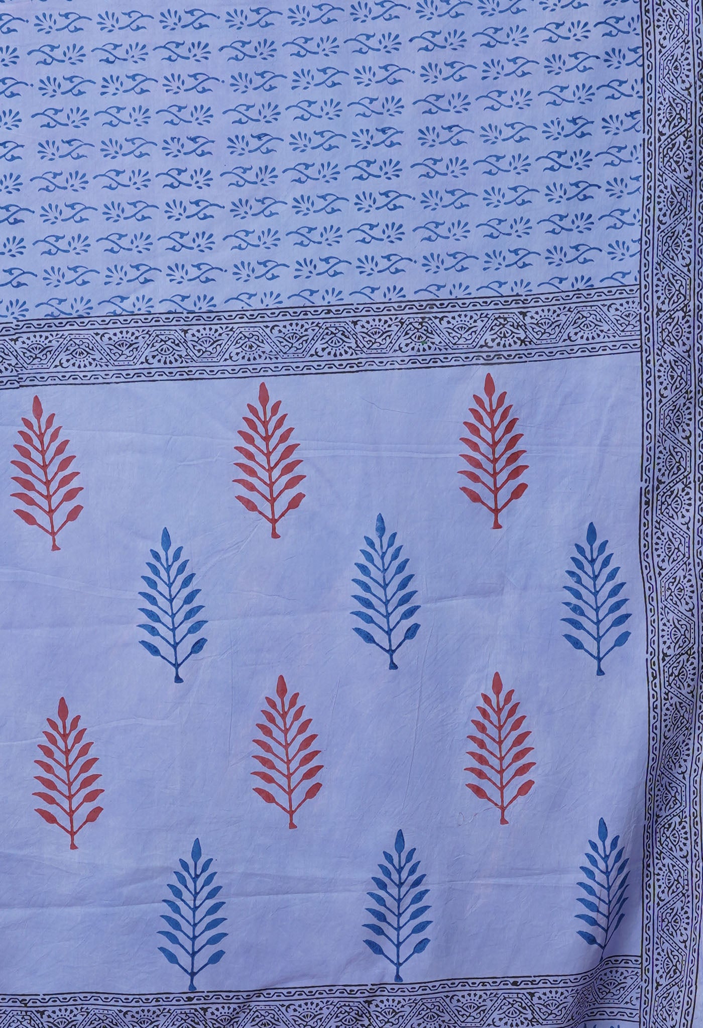 Blue Pure Hand Block Printed Soft Cotton Saree-UNM79211