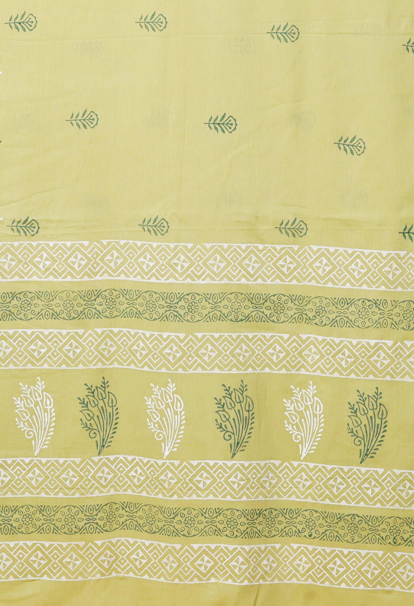 Green Pure Hand Block Printed Soft Cotton Saree-UNM79212