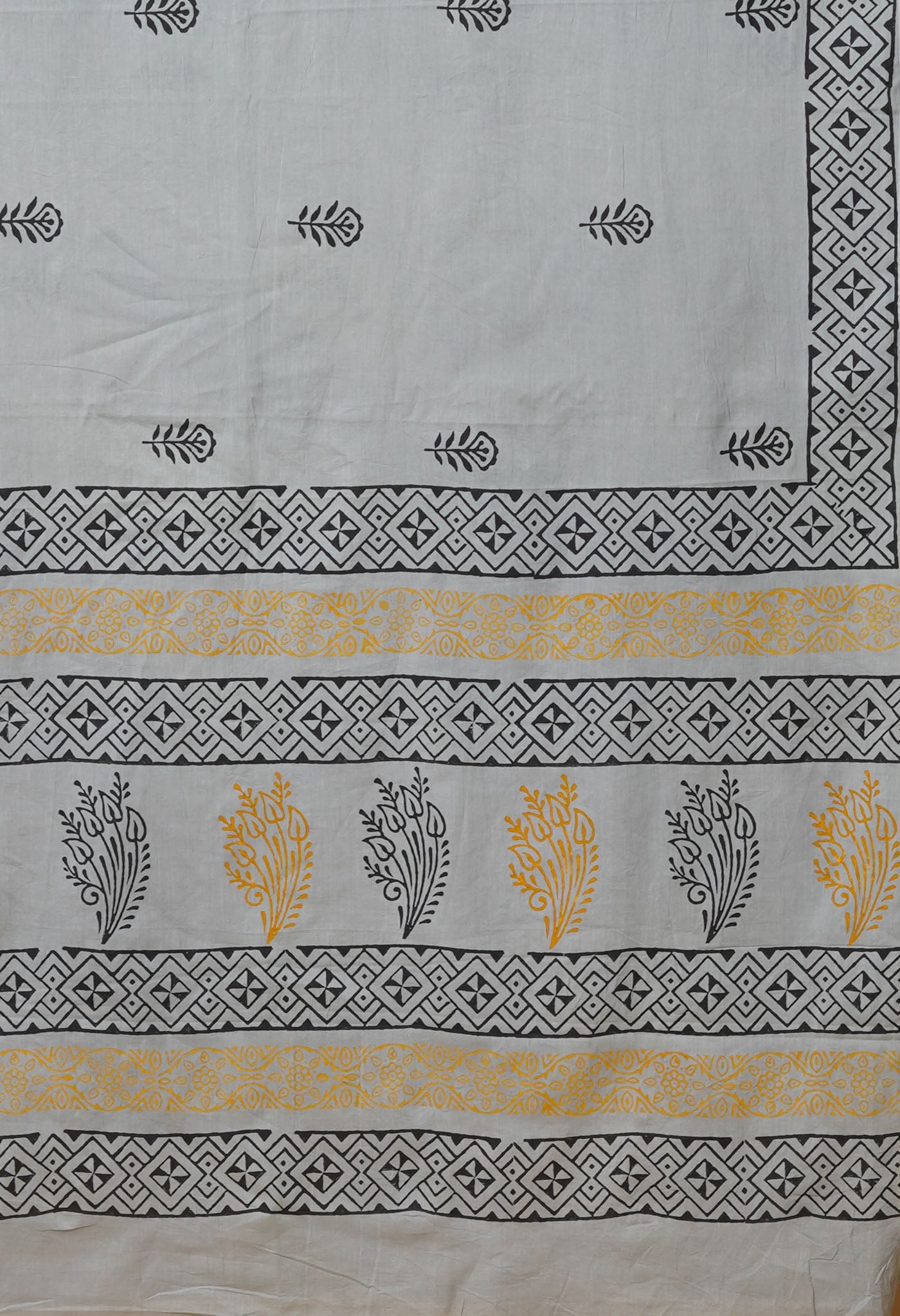 Grey Pure Hand Block Printed Soft Cotton Saree