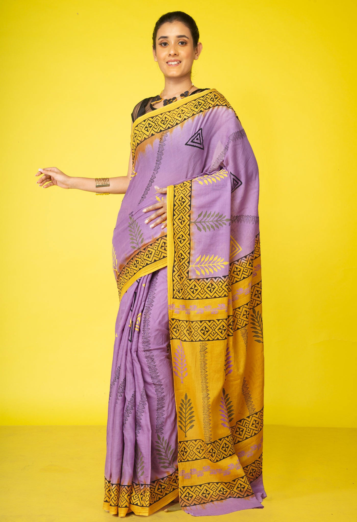 Purple Pure Hand Block Printed Soft Cotton Saree-UNM79221