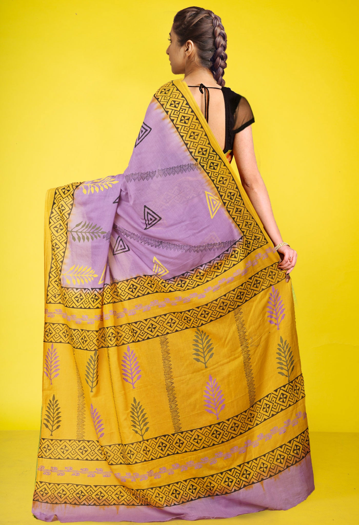 Purple Pure Hand Block Printed Soft Cotton Saree-UNM79221