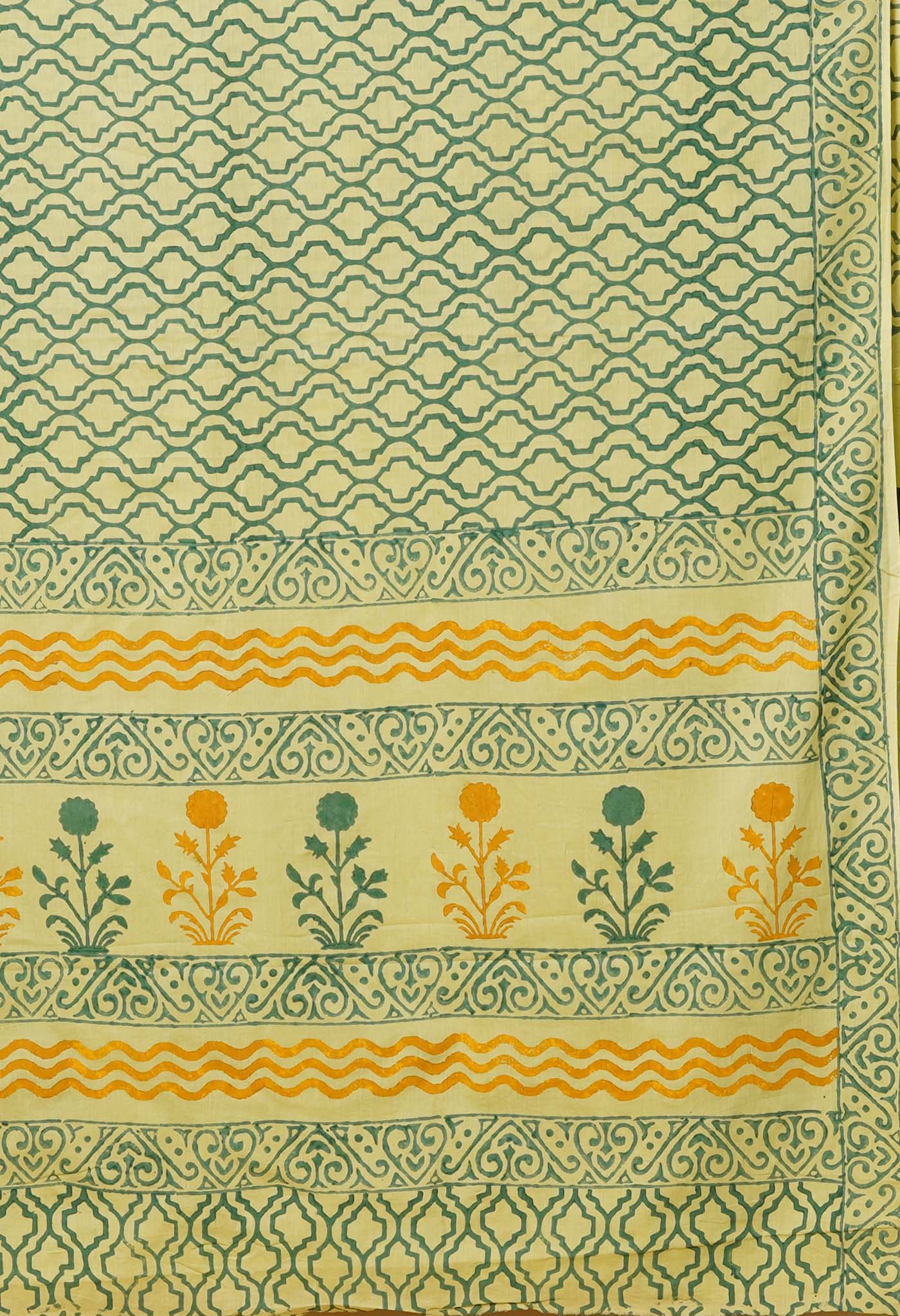 Green Pure Hand Block Printed Soft Cotton Saree-UNM79225