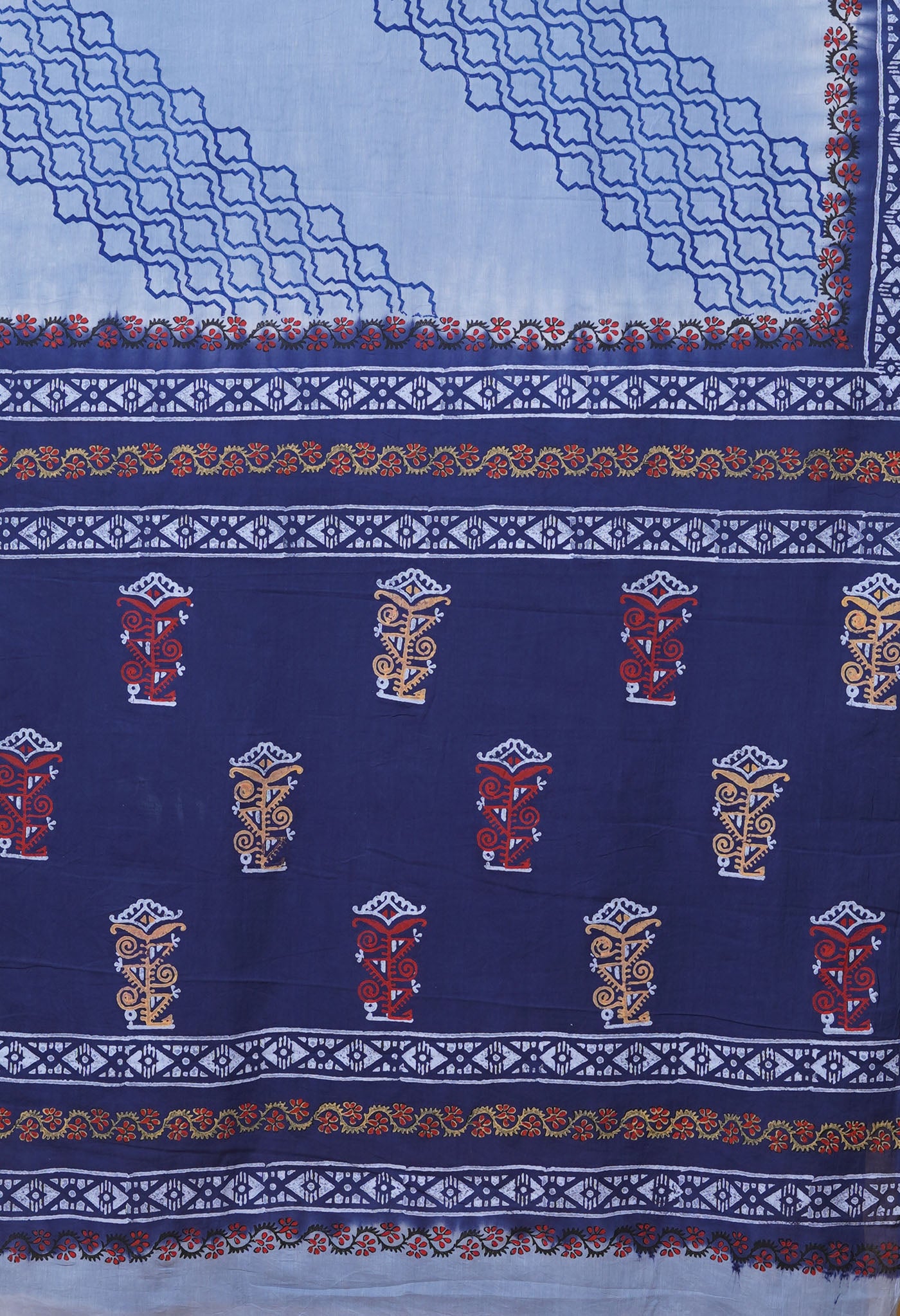 Blue Pure Hand Block Printed Soft Cotton Saree-UNM79226