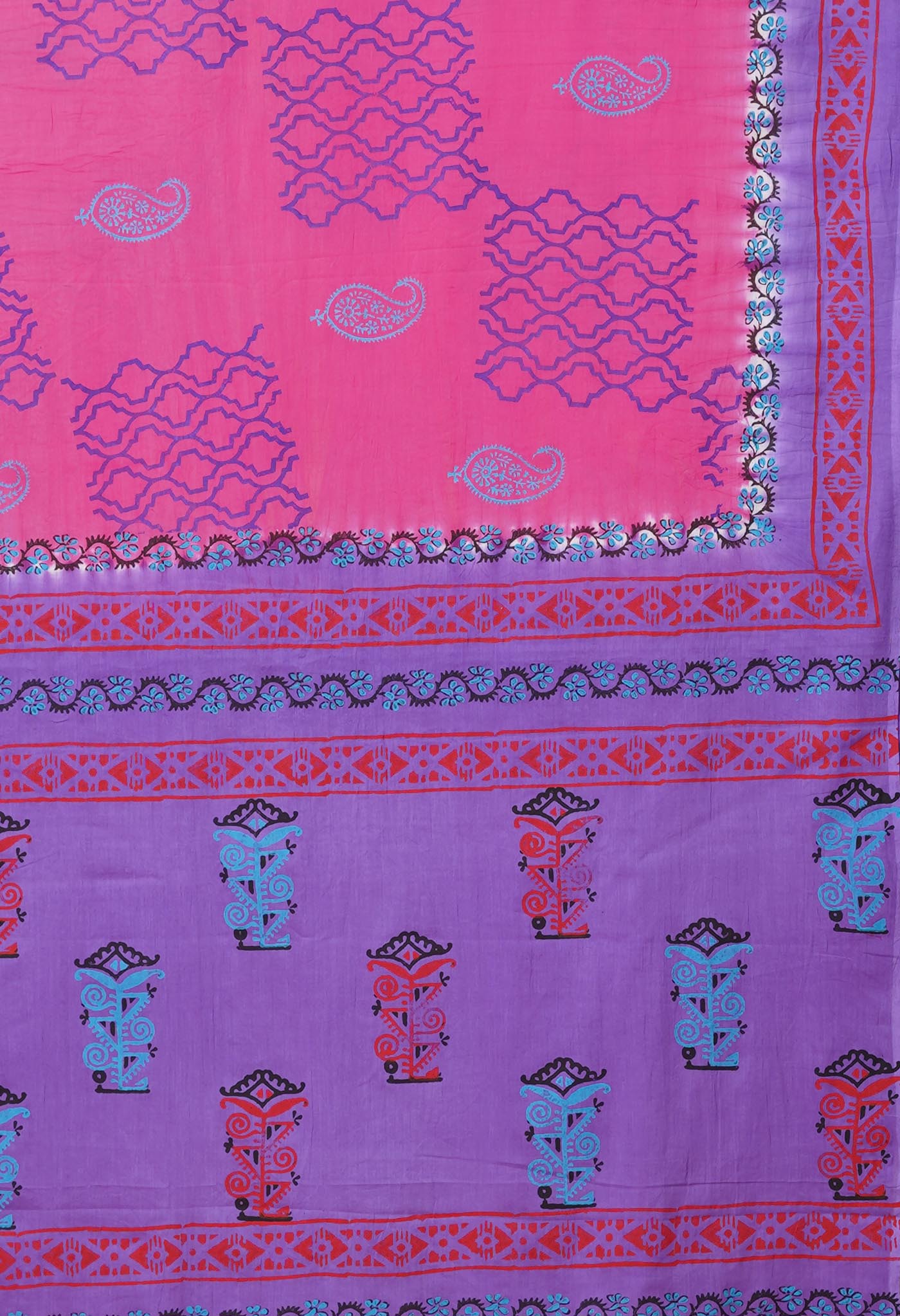 Pink Pure Hand Block Printed Soft Cotton Saree-UNM79227