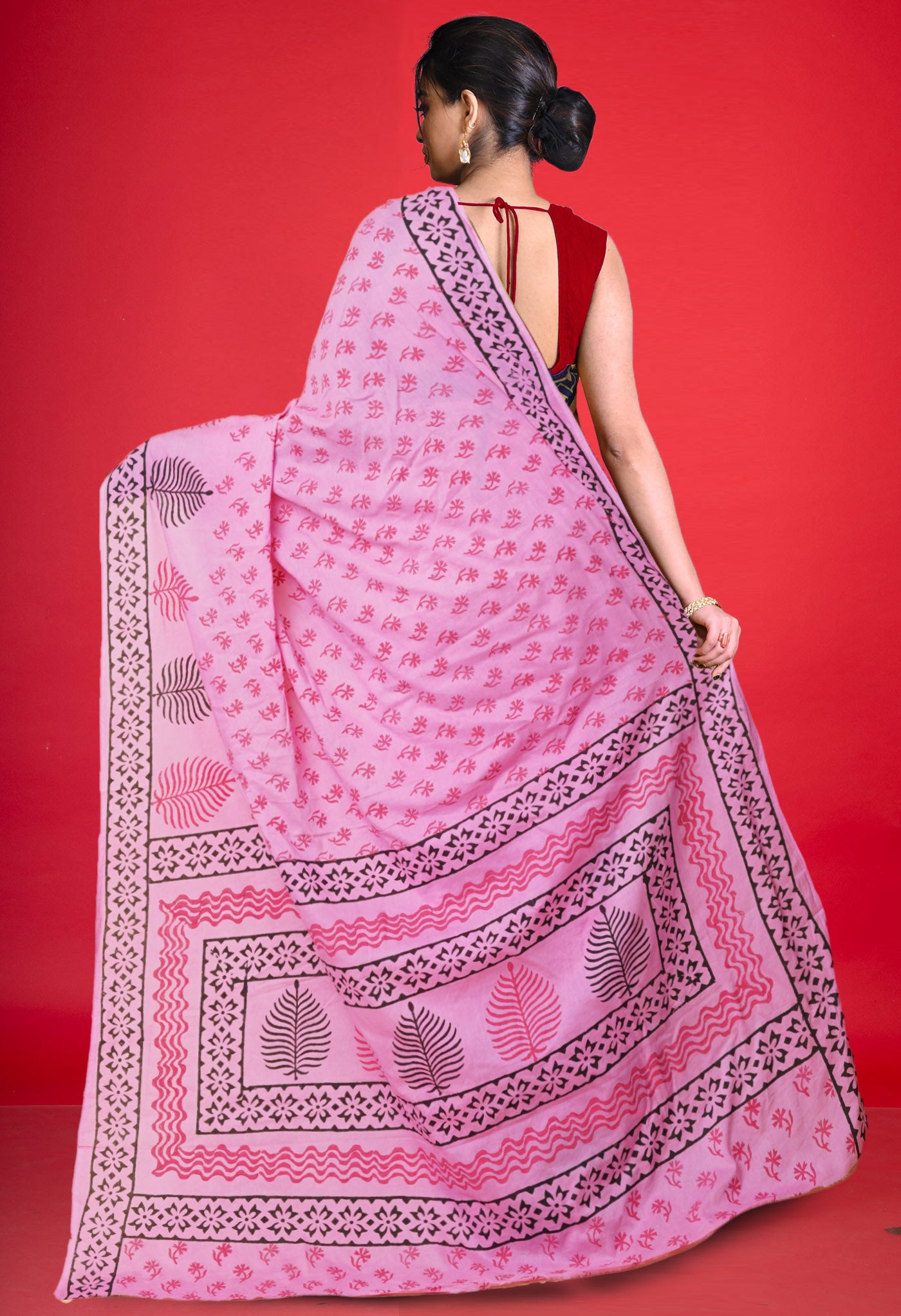 Pink Pure Hand Block Printed Soft Cotton Saree-UNM79230