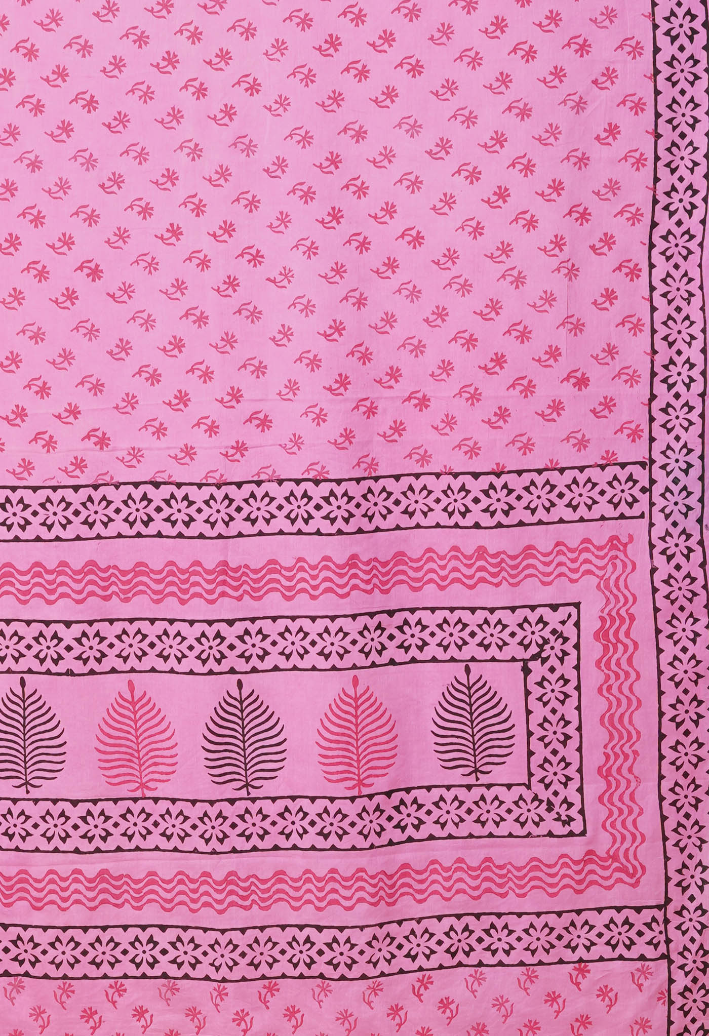 Pink Pure Hand Block Printed Soft Cotton Saree-UNM79230