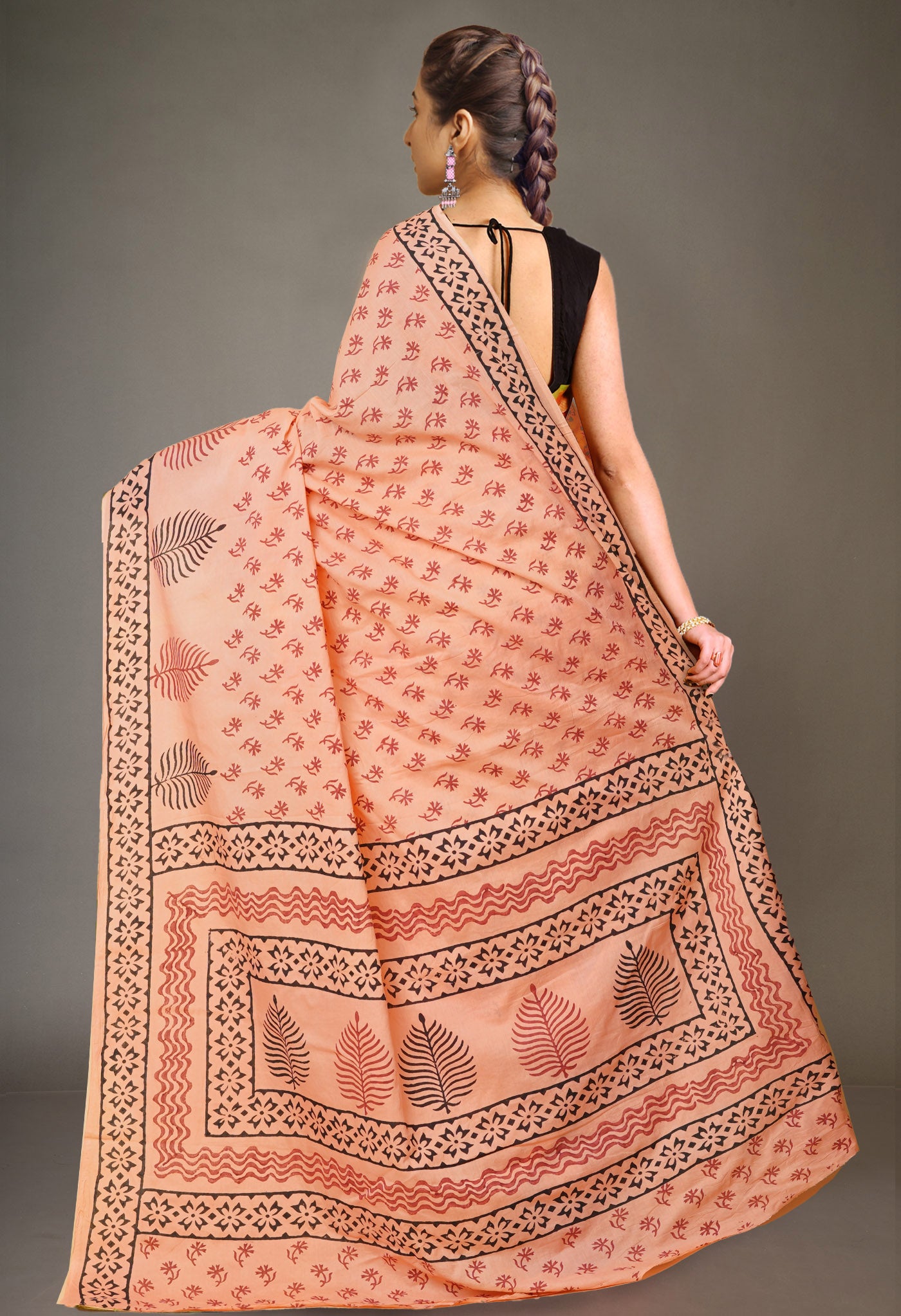 Orange Pure Hand Block Printed Soft Cotton Saree