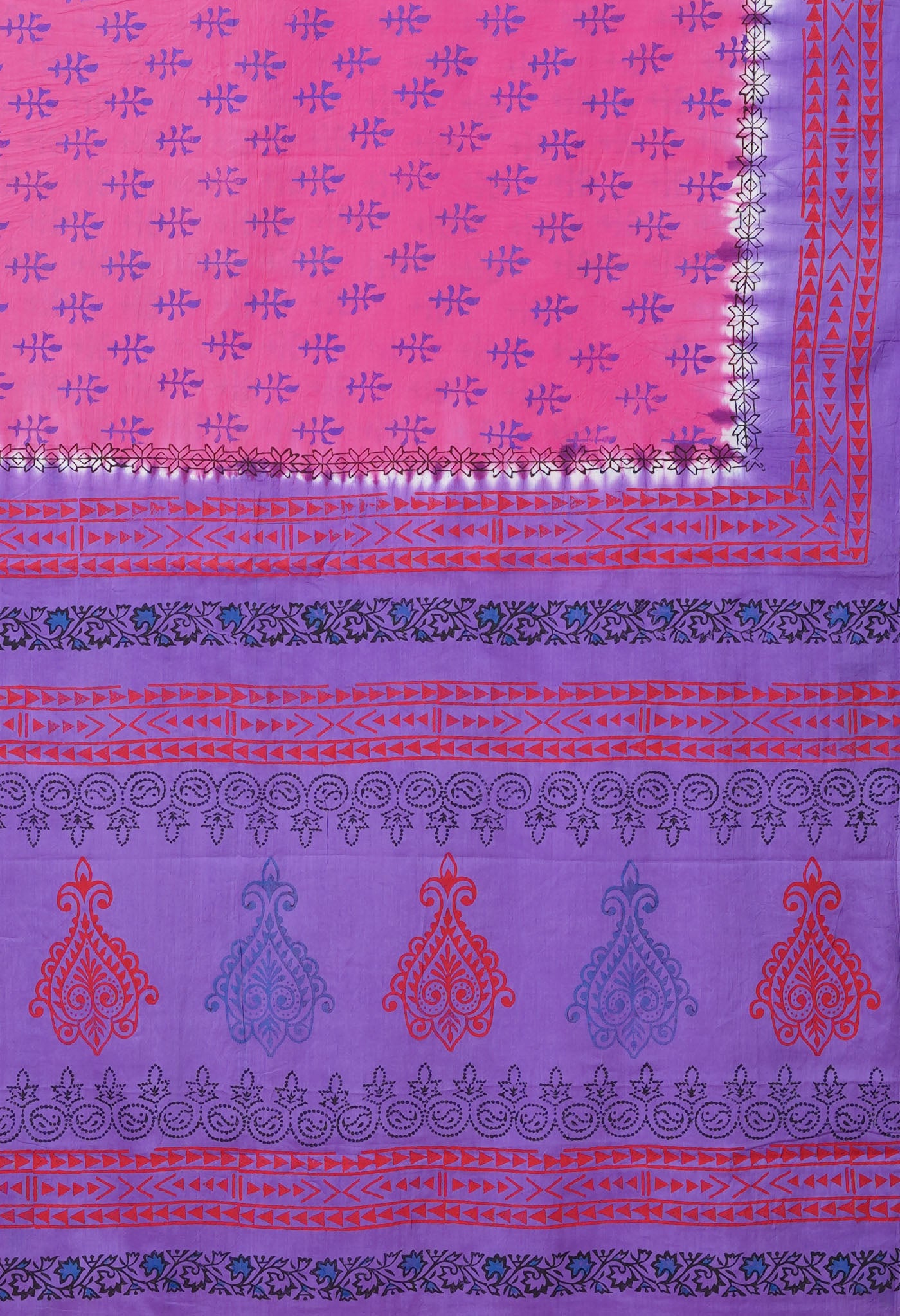 Pink Pure Hand Block Printed Soft Cotton Saree-UNM79232