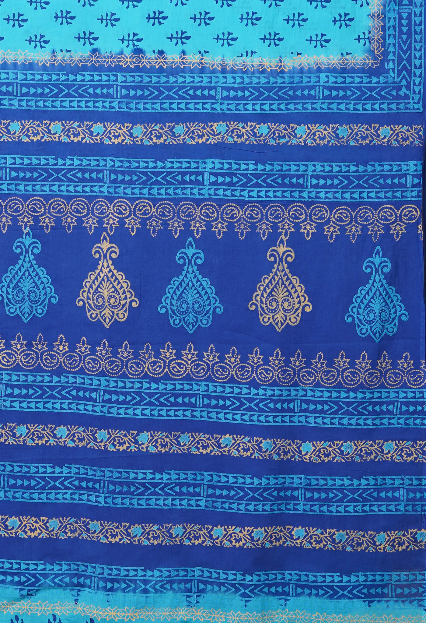 Blue Pure Hand Block Printed Soft Cotton Saree-UNM79233