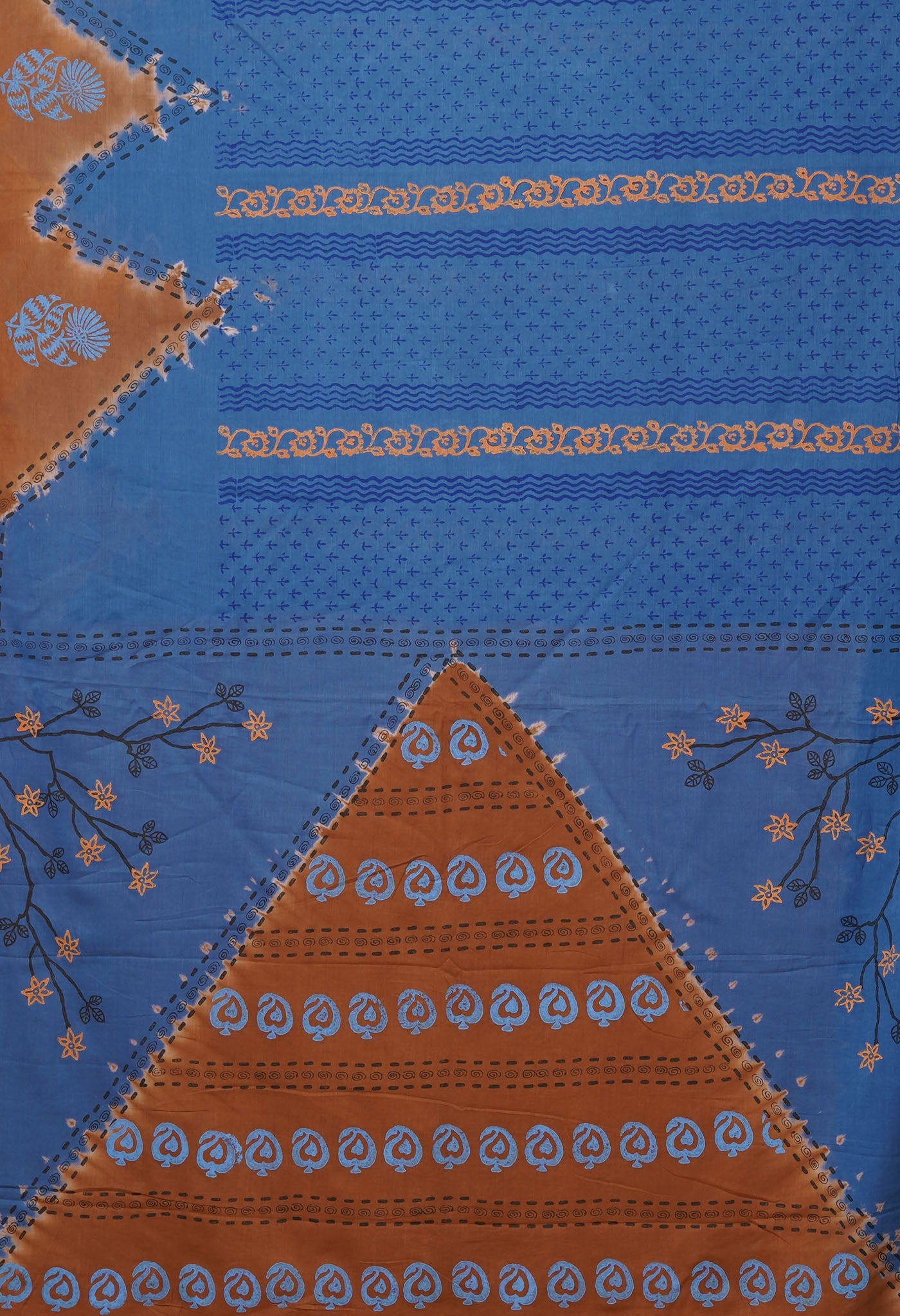 Blue Pure Hand Block Printed Soft Cotton Saree-UNM79235