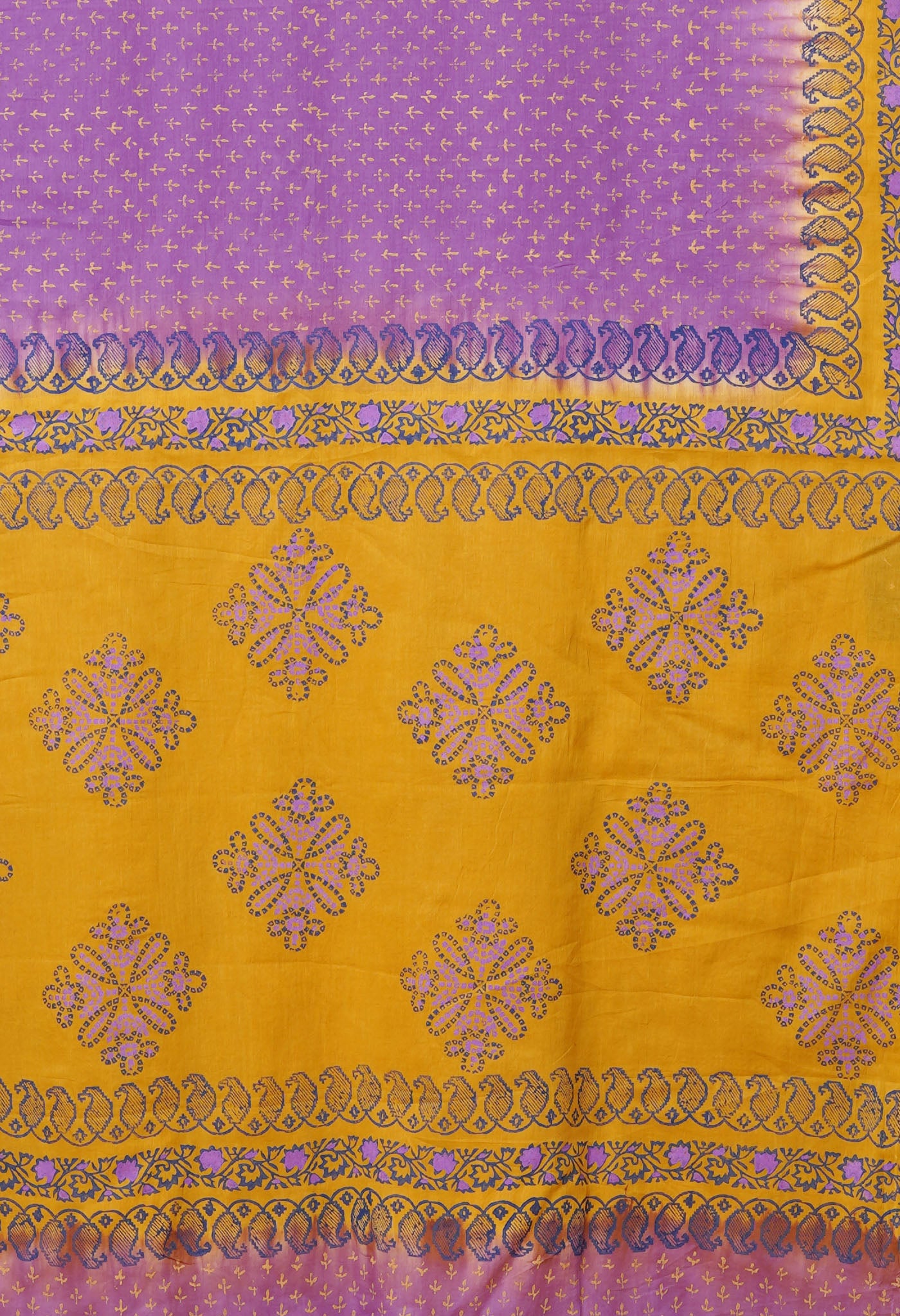 Purple Pure Hand Block Printed Soft Cotton Saree