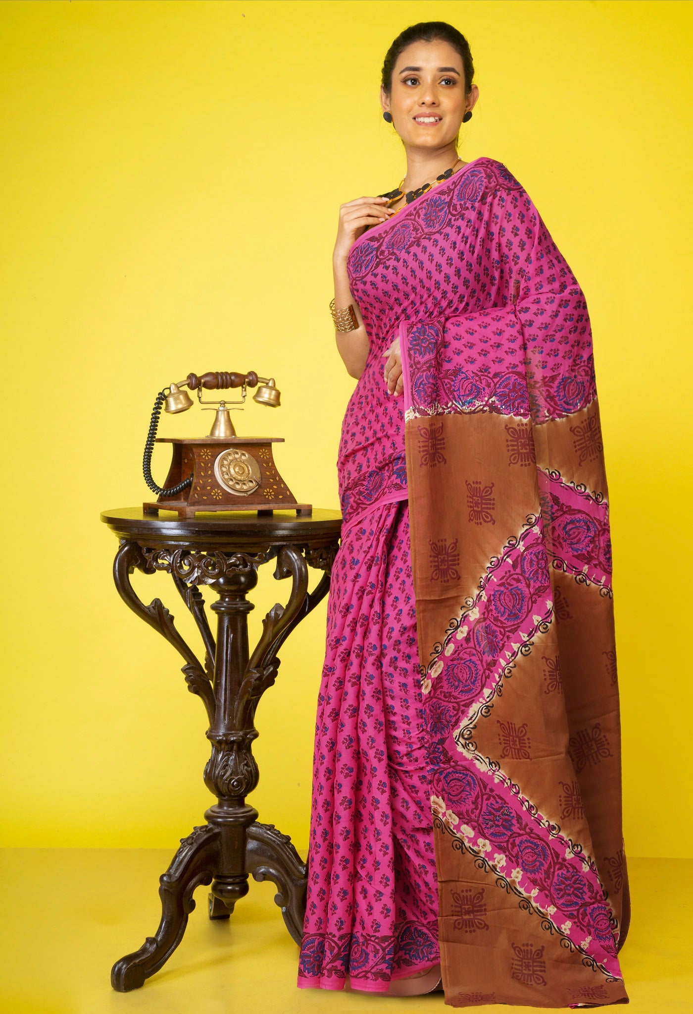 Pink Pure Hand Block Printed Soft Cotton Saree