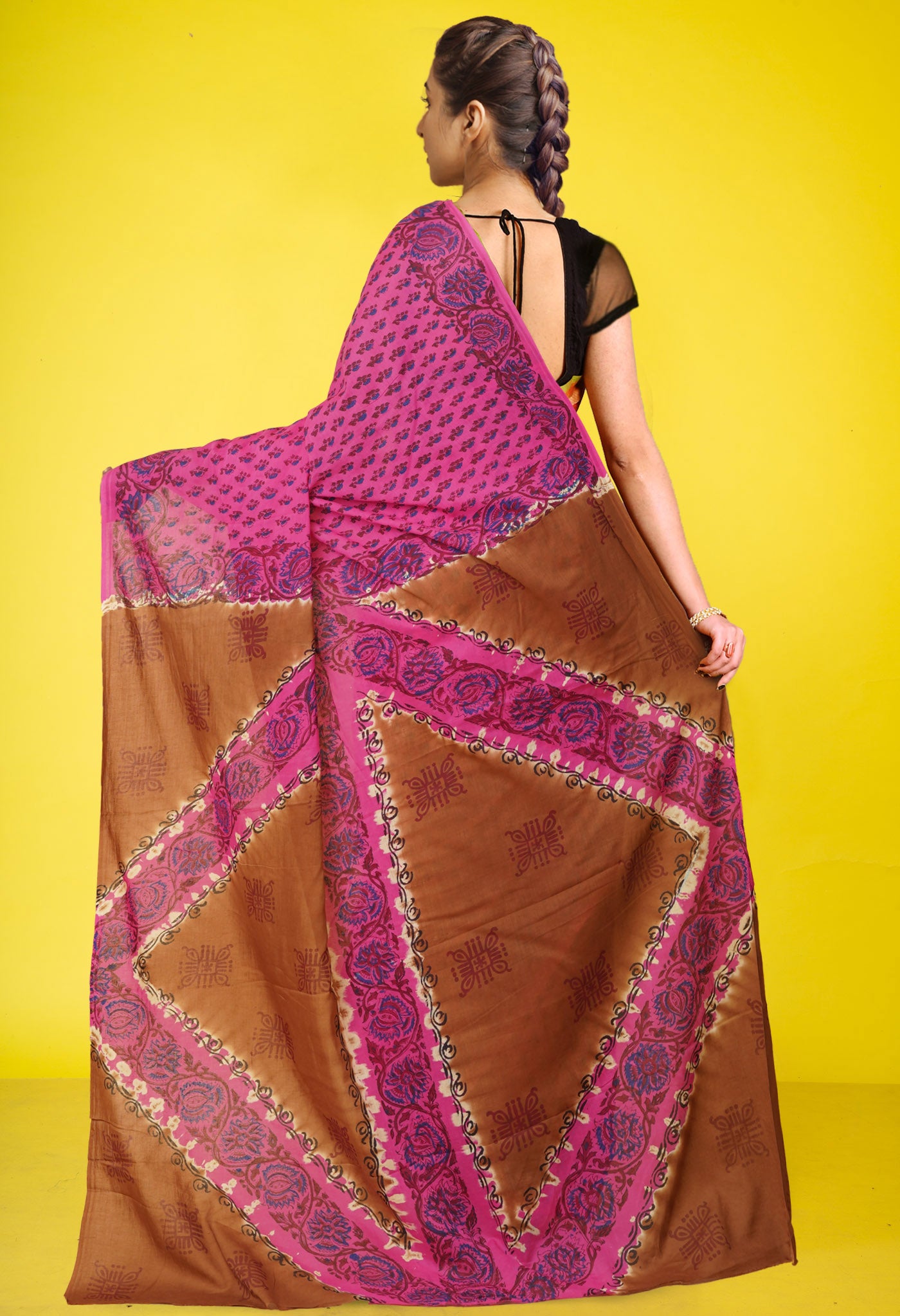 Pink Pure Hand Block Printed Soft Cotton Saree