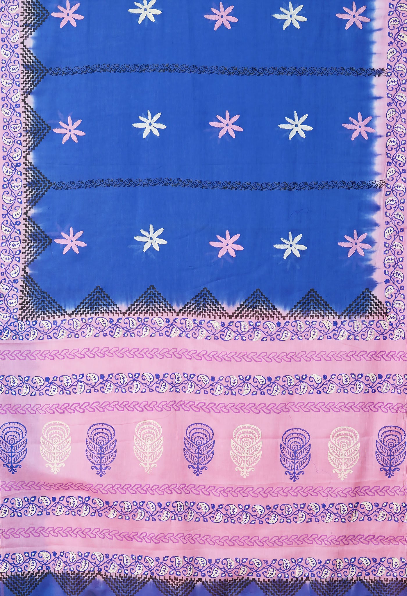 Blue Pure Hand Block Printed Soft Cotton Saree