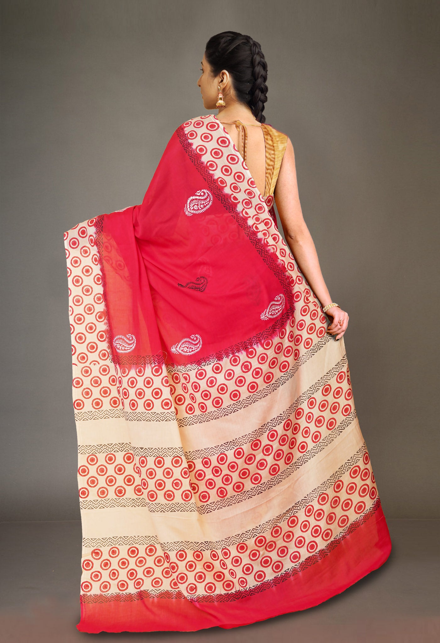 Red Pure Hand Block Printed Soft Cotton Saree